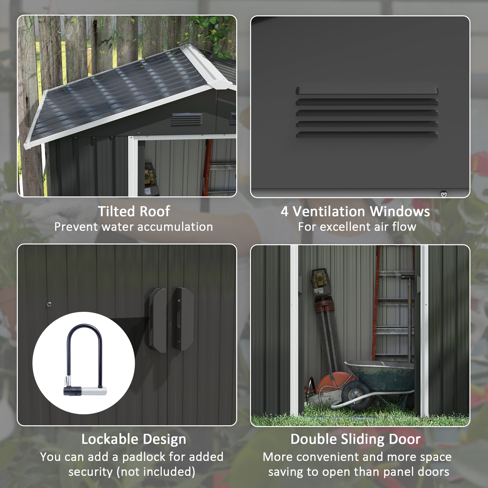 Outsunny 6.5x3.5ft Metal Garden Storage Shed for Outdoor Tool Storage with Double Sliding Doors and 4 Vents, Dark Grey