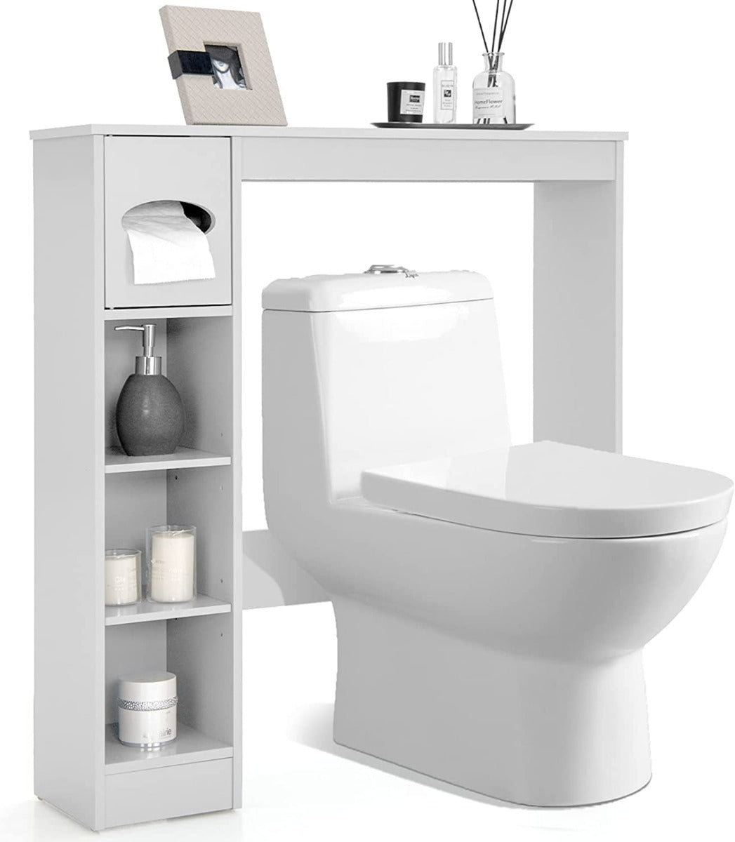 Freestanding Bathroom Space Saver with Toilet Paper Holder White