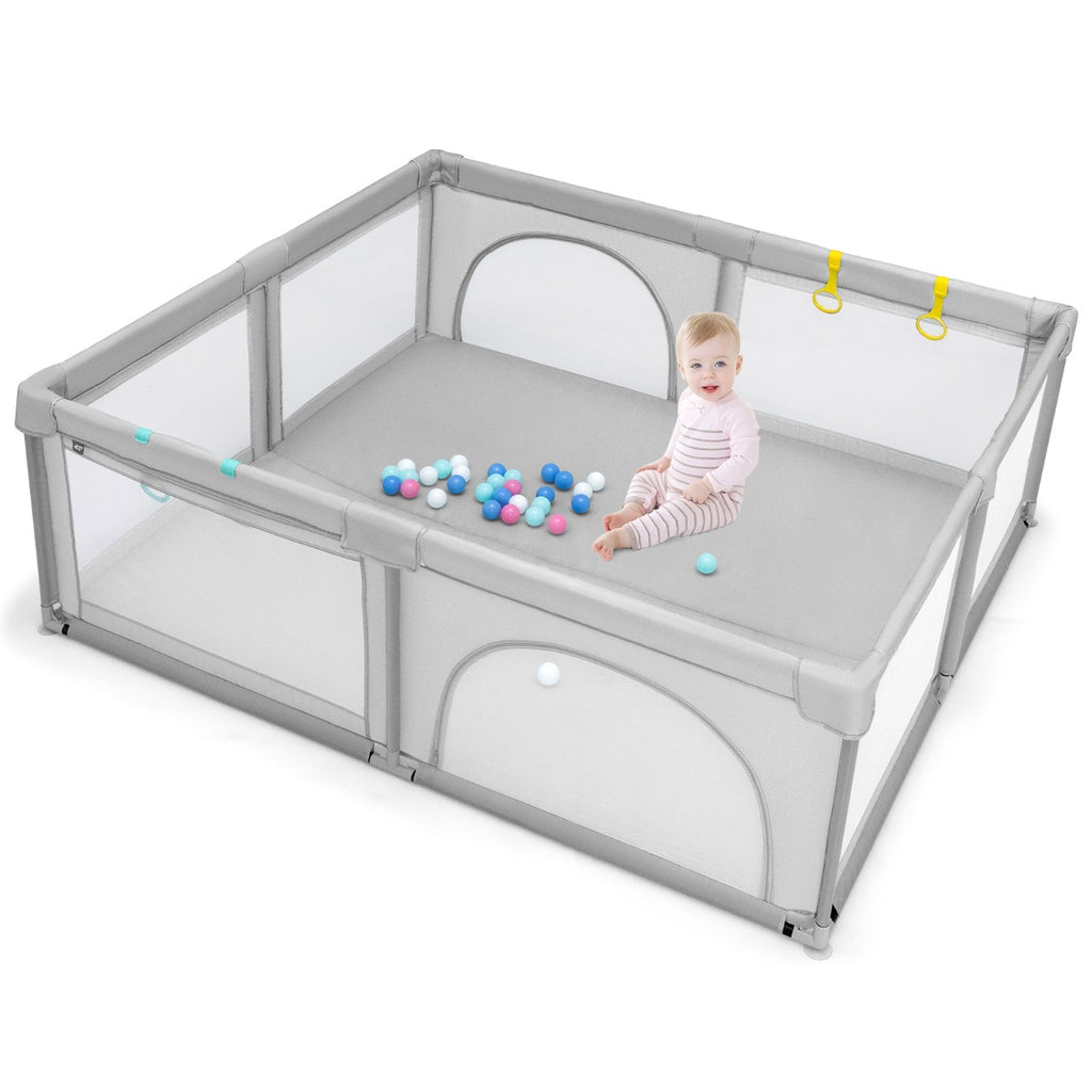 Baby Playpen with 50 Piece Ocean Balls and Non-slip Suction Cups-Light Grey