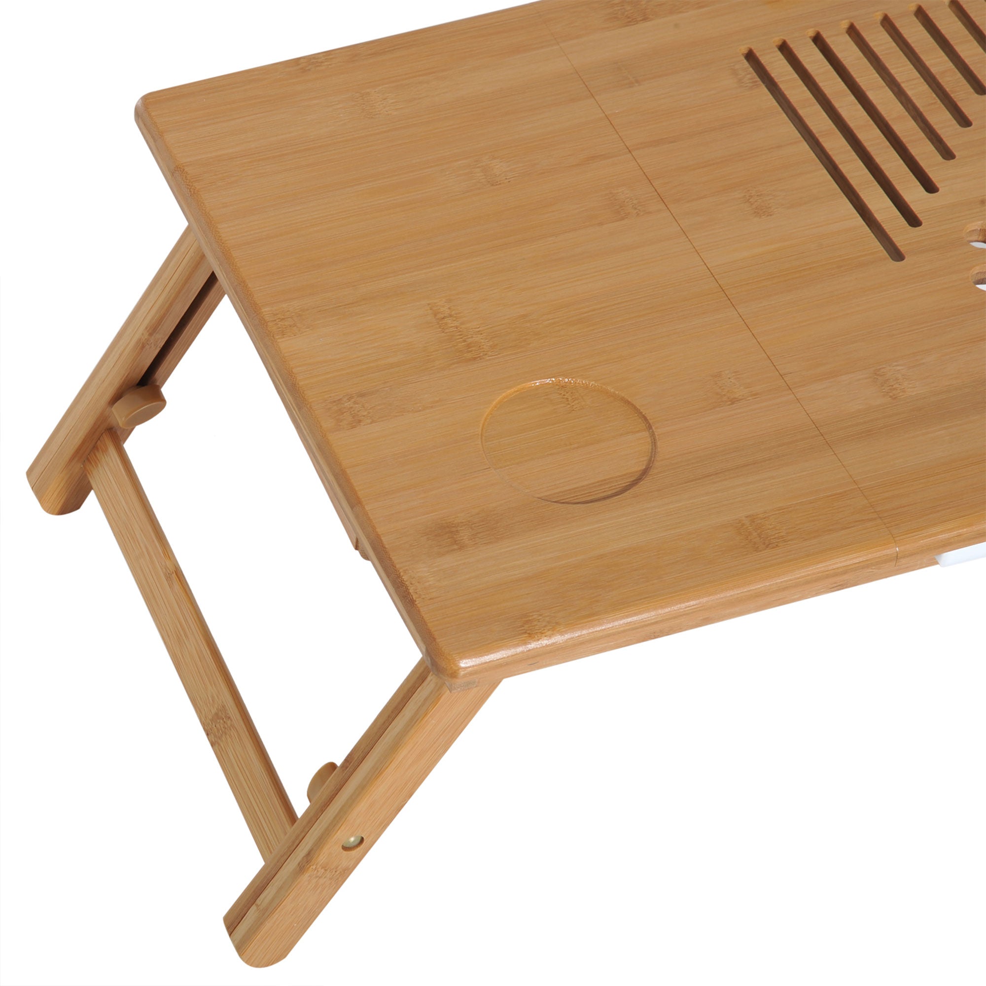 HOMCOM Foldable Laptop Desk Portable Bamboo Laptop Desk with Drawer - Inspirely