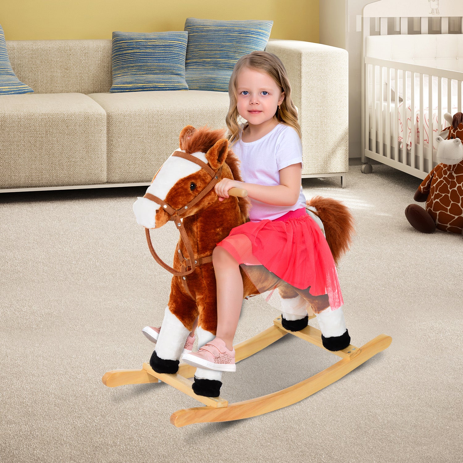 Children Plush Rocking Horse, Sound-Brown
