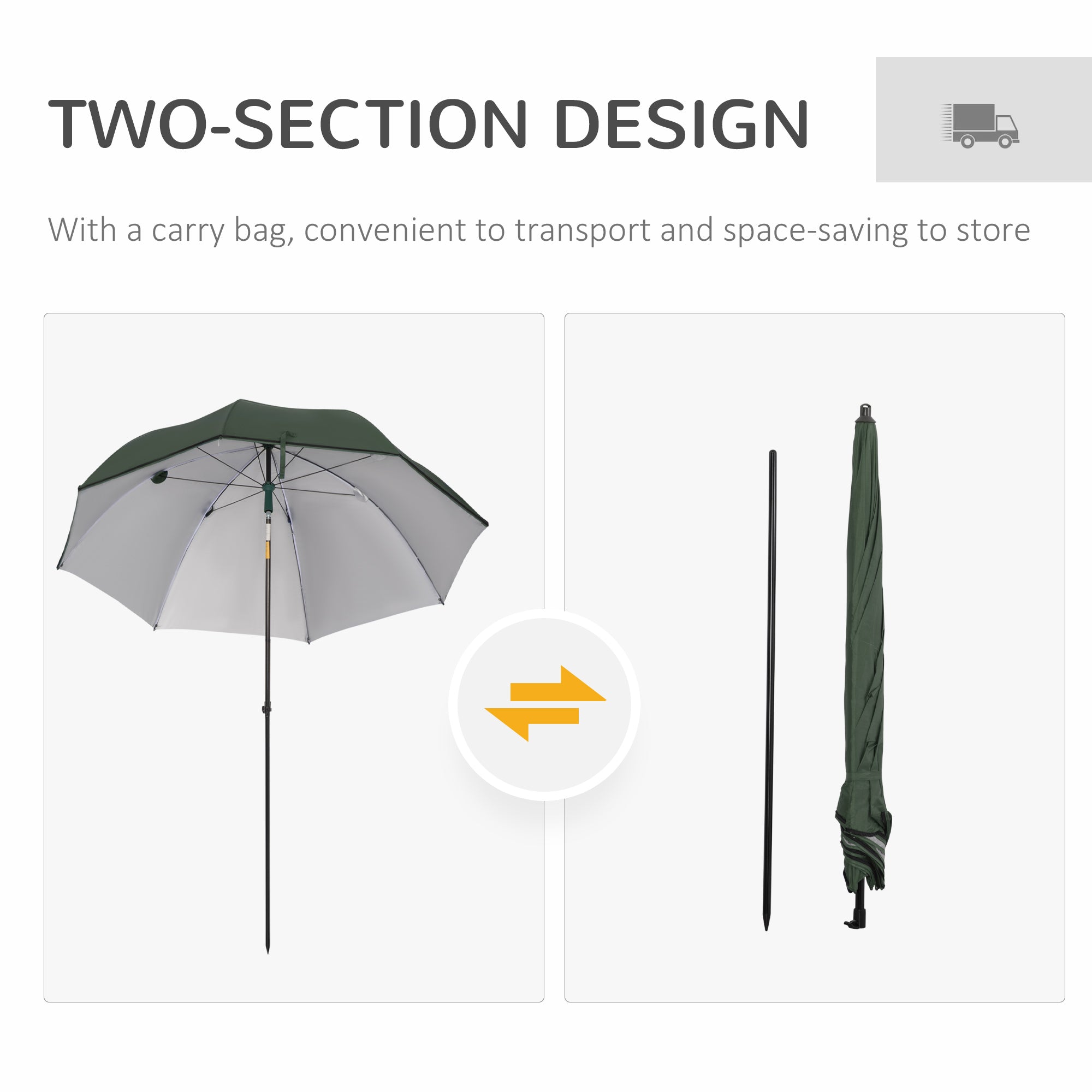 Outsunny 2m Beach Parasol Fishing Umbrella Brolly with Sides and Push Botton Tilt Sun Shade Shelter with Carry Bag, UV30+, Green