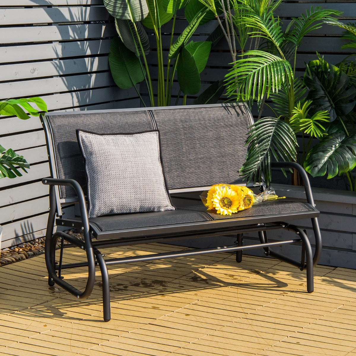 Outdoor Swing Glider Chair with Spacious Space-Black