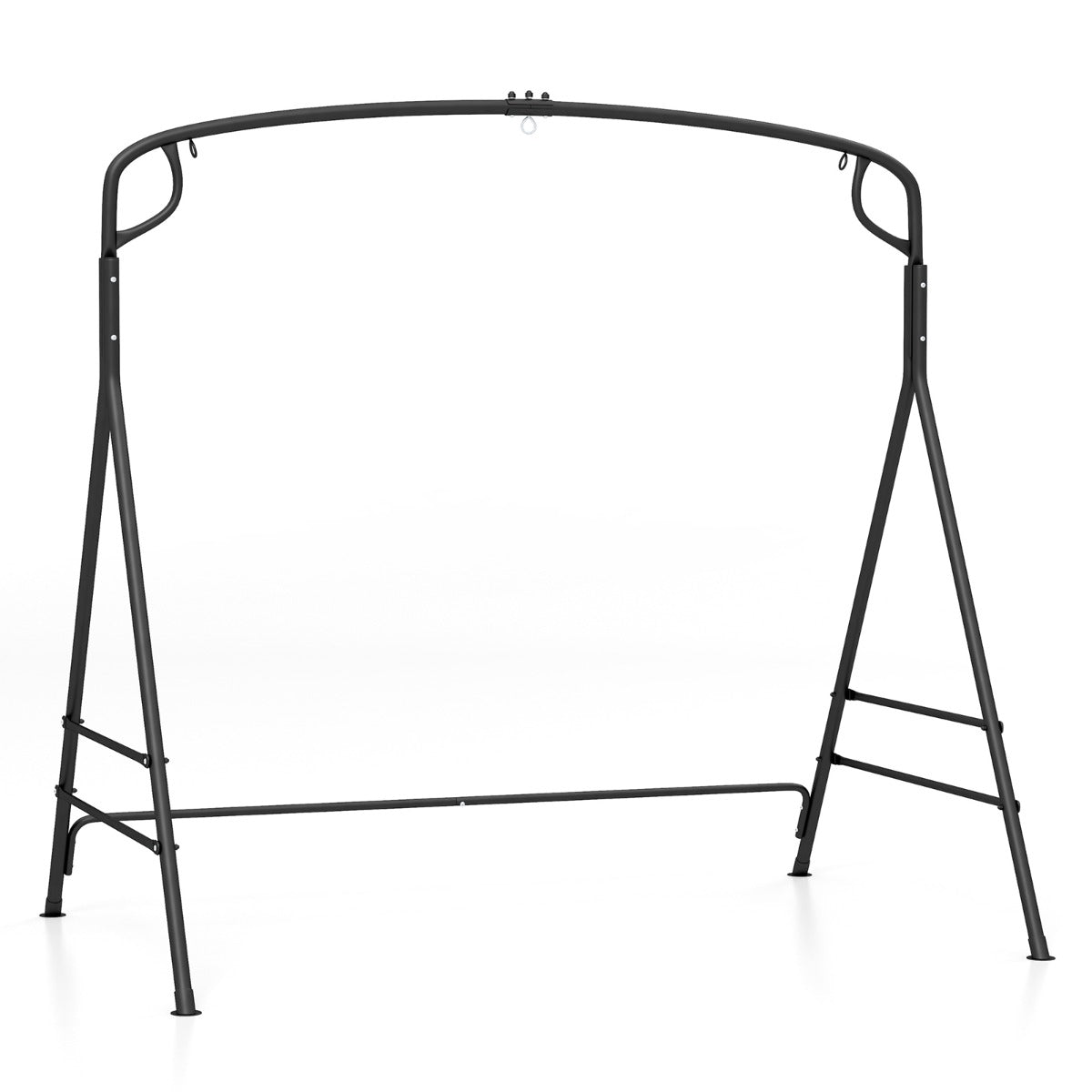 Outdoor Metal Swing Frame Sturdy A-Shaped Porch Swing Stand with Extra Side Bars-Black
