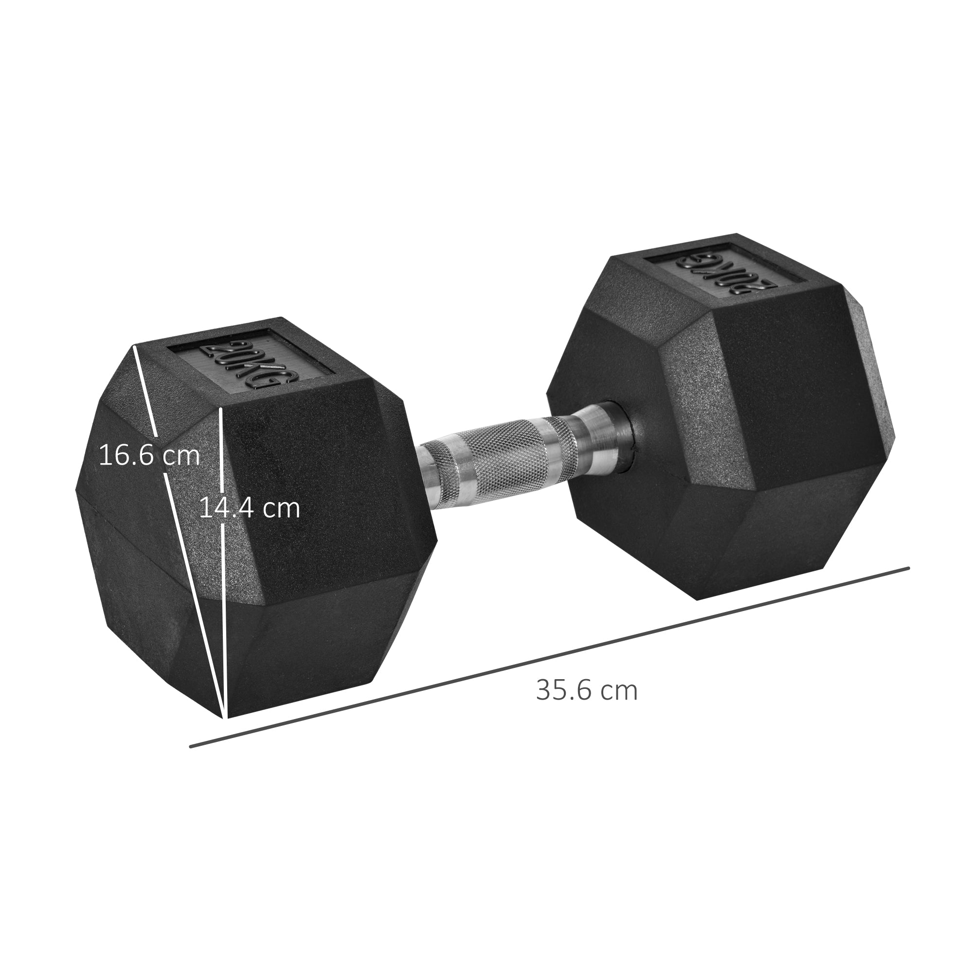 HOMCOM 20KG Single Rubber Hex Dumbbell Portable Hand Weights Dumbbell Home Gym Workout Fitness Hand Dumbbell - Inspirely
