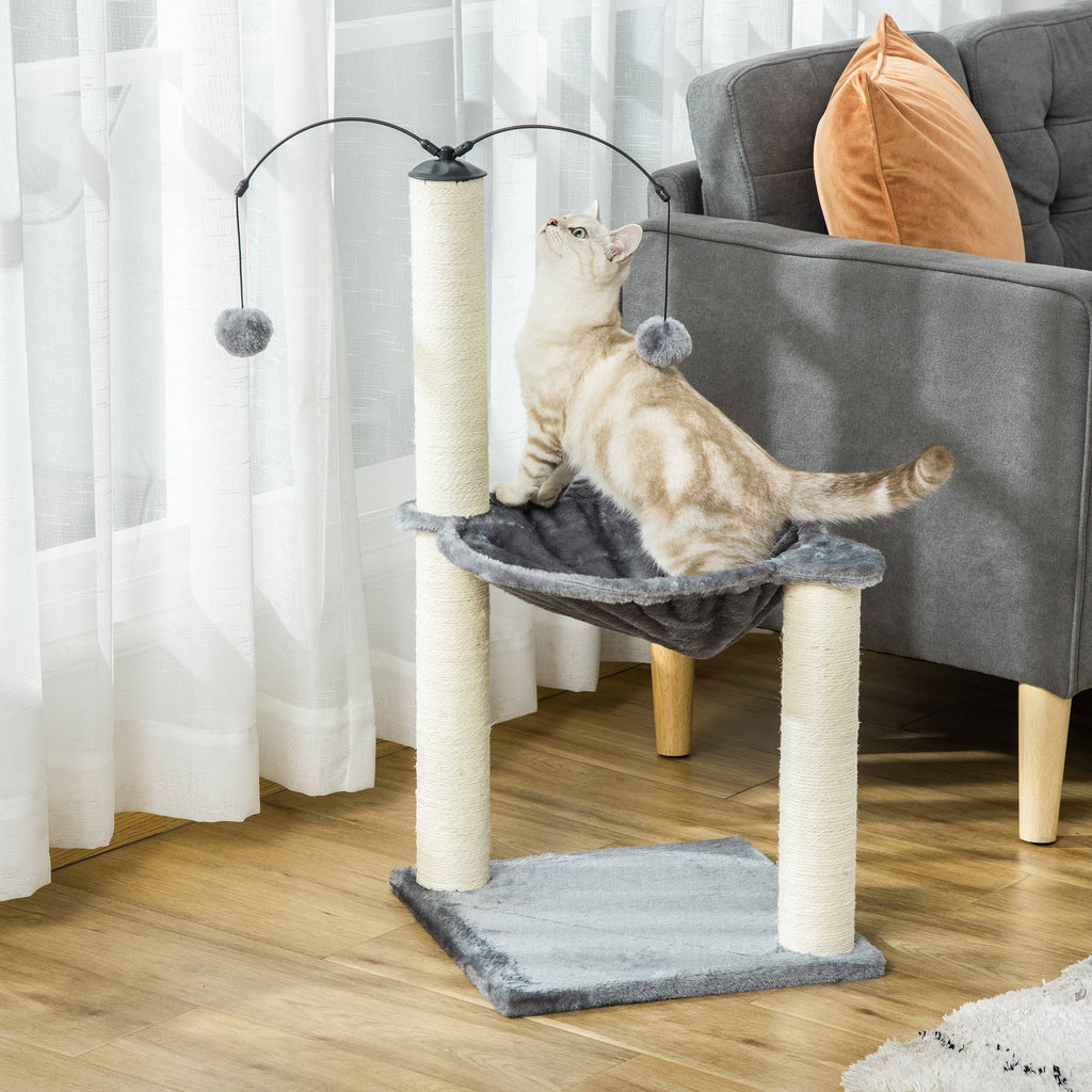 PawHut 83cm Cat Tree Tower with Sisal Scratching Post Hammock Interactive Ball Toy Kitten Play House Activity Center Furniture Grey - Inspirely