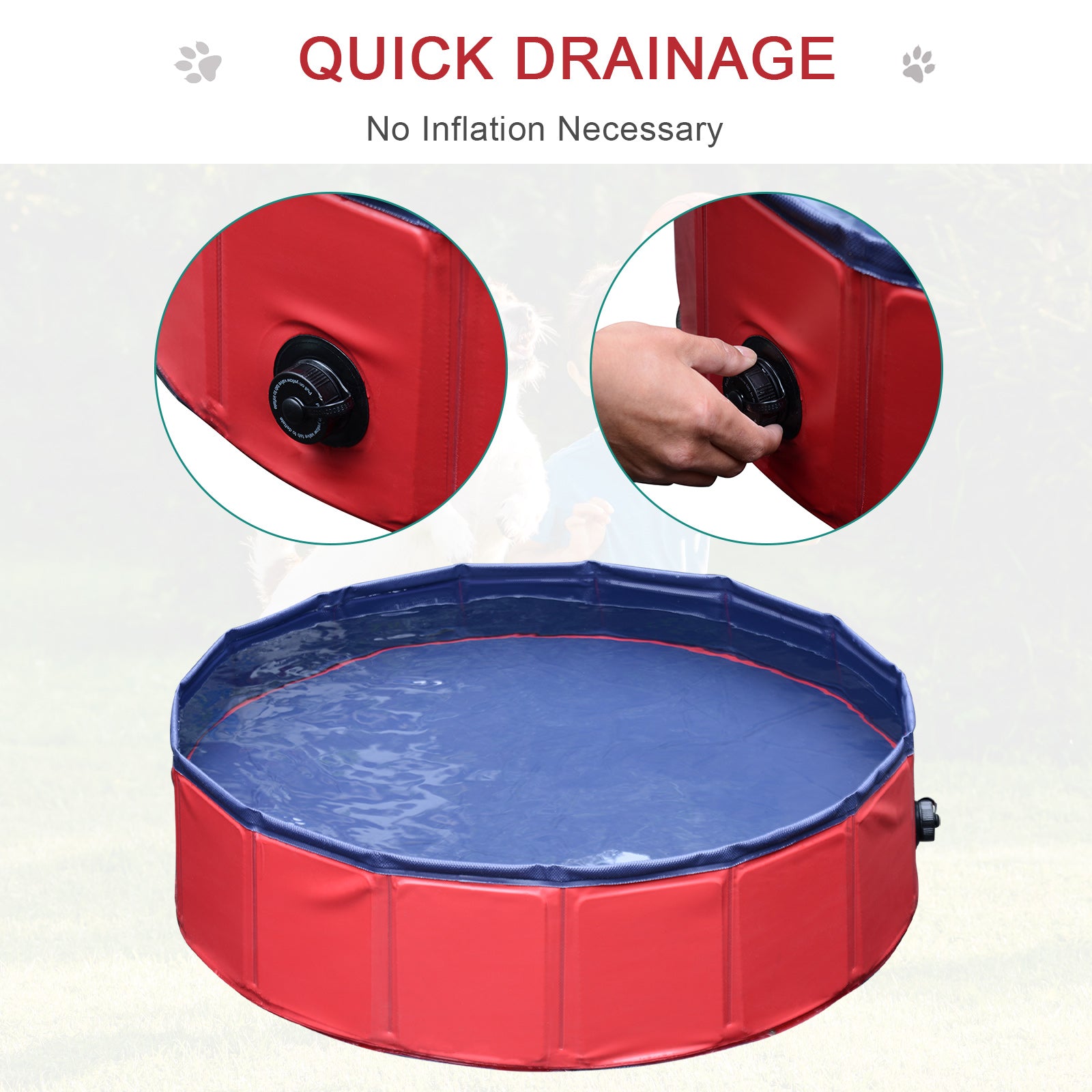 PawHut Pet Swimming Pool, Foldable, 80 cm Diameter-Red - Inspirely