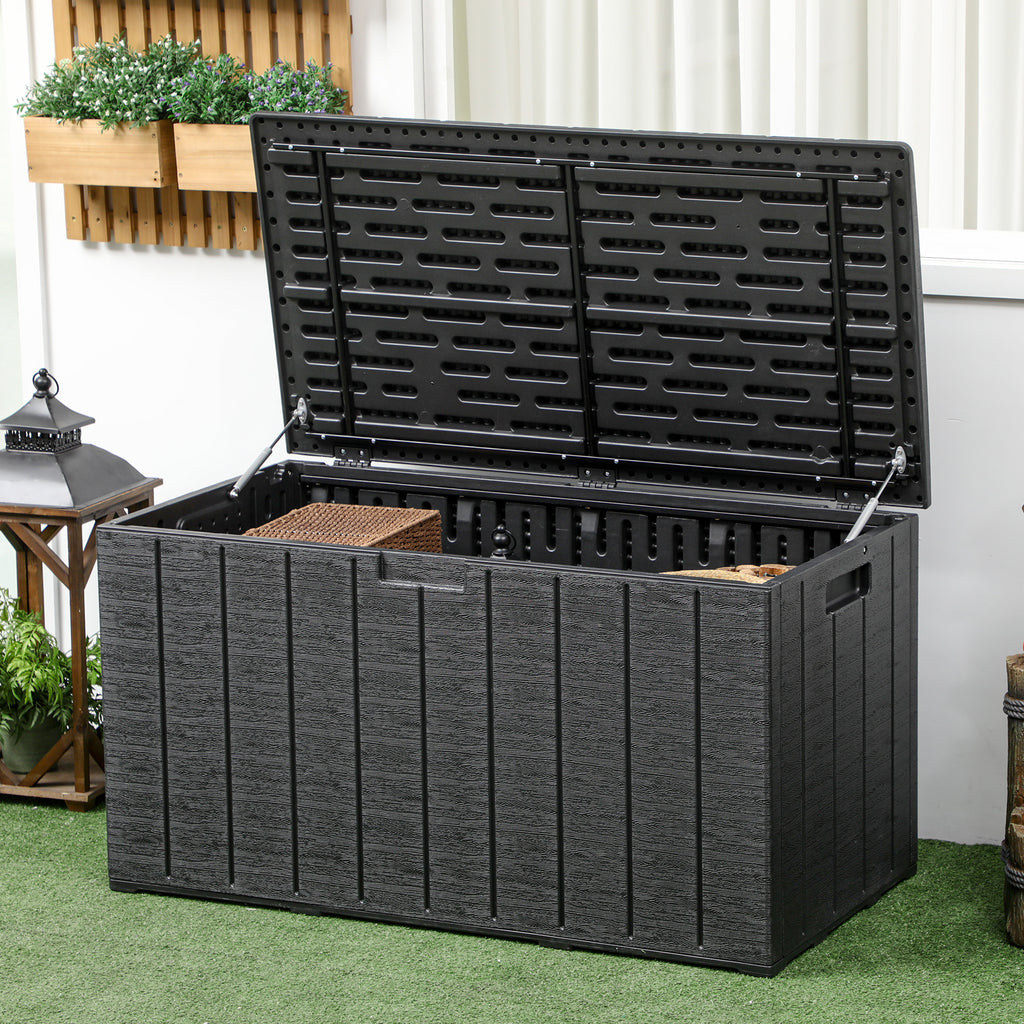 Outsunny 336 Litre Extra Large Outdoor Garden Storage Box, Water-resistant Heavy Duty Double Wall Plastic Container, Garden Furniture Organizer, Black