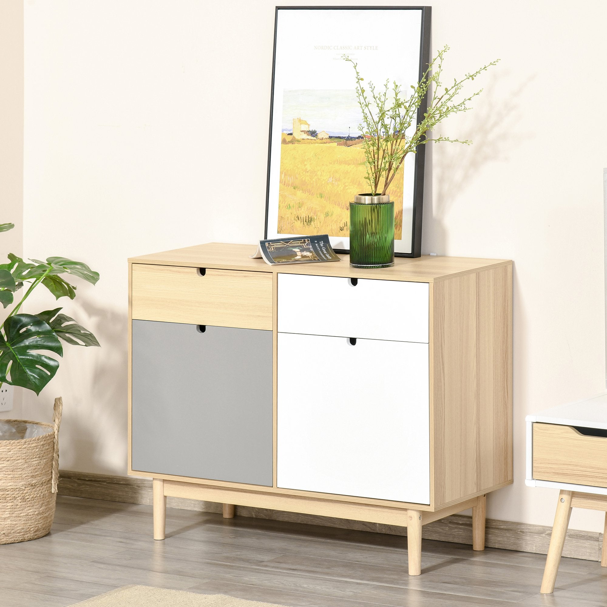 HOMCOM Sideboard Storage Cabinet Kitchen Cupboard with Drawers for Bedroom, Living Room, Entryway - Inspirely