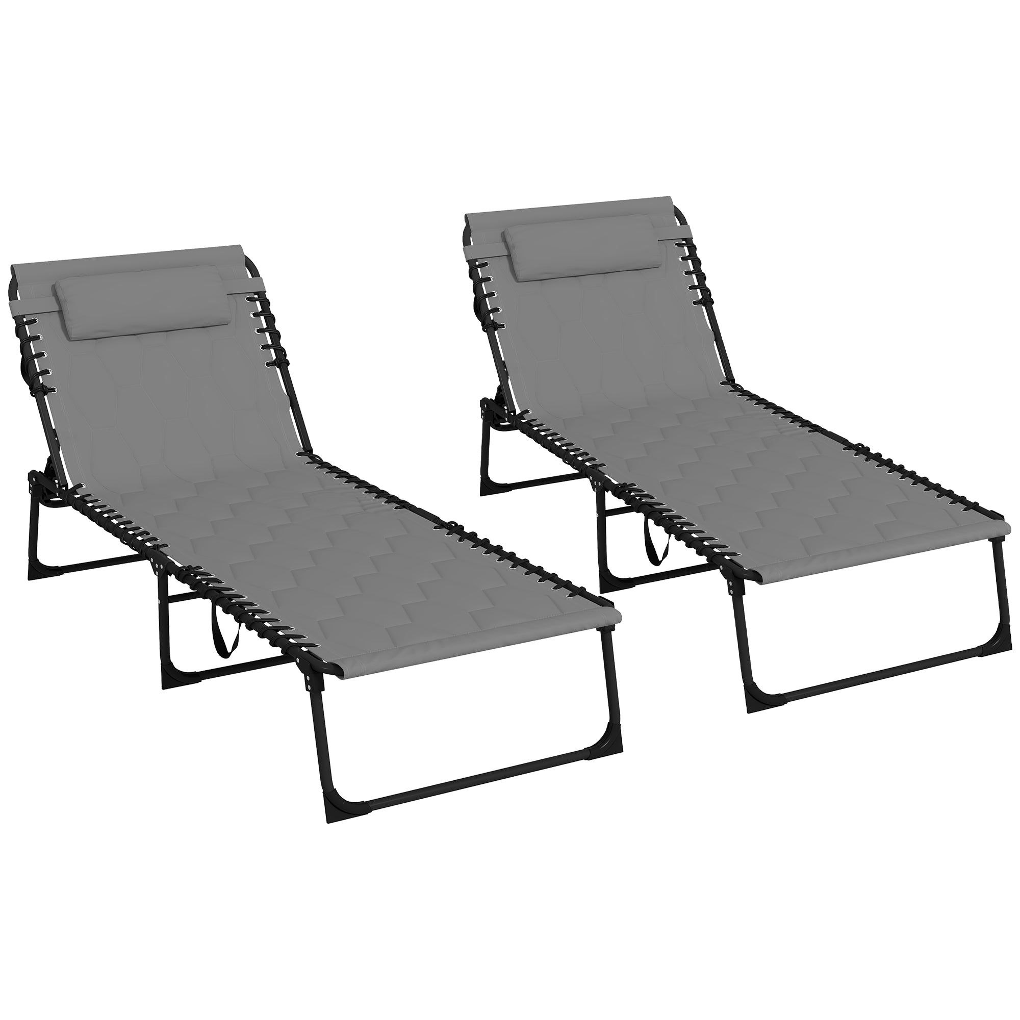 Outsunny Foldable Sun Lounger Set with 5-level Reclining Back, Outdoor Tanning Chairs w/ Padded Seat, Outdoor Sun Loungers with Side Pocket