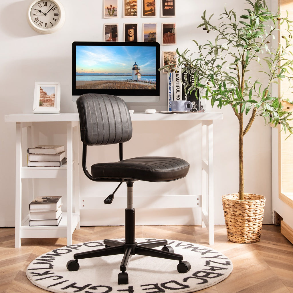 Adjustable Ergonomic Leisure Chair with PU Leather-Black