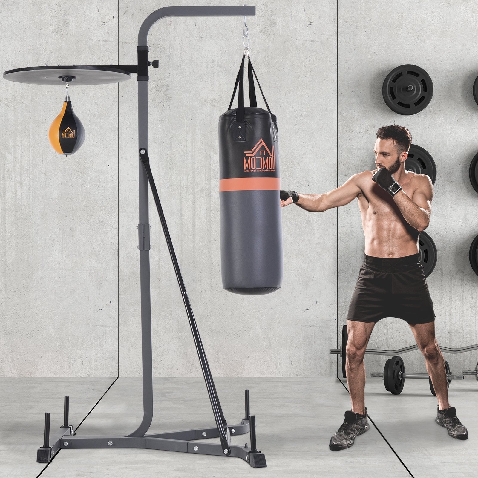 HOMCOM Freestanding Duo Punch Training Punchbag Sandbag  Adjustable Height Home Agility Training Steel Frame - Inspirely