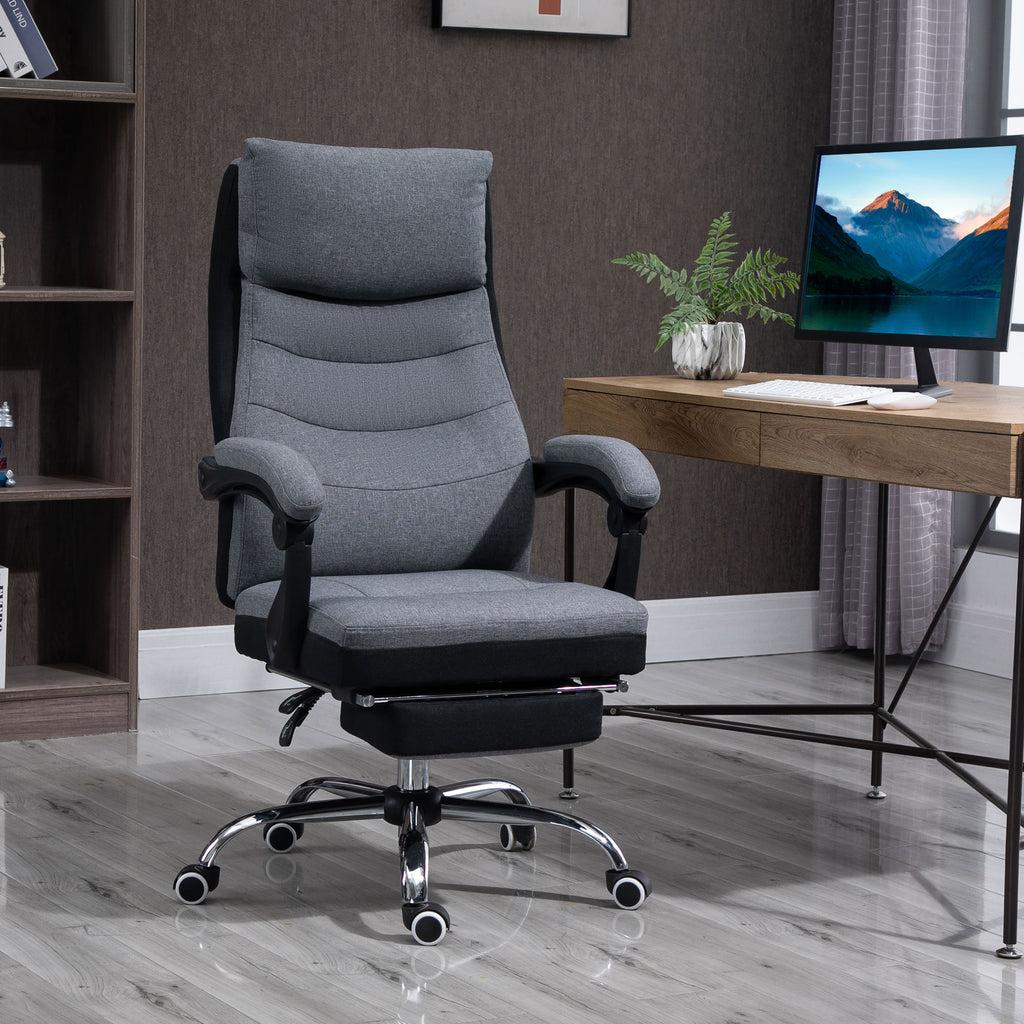 Vinsetto High Back Executive Office Chair, Reclining Computer Chair with Adjustable Height, Swivel Wheels and Retractable Footrest, Grey