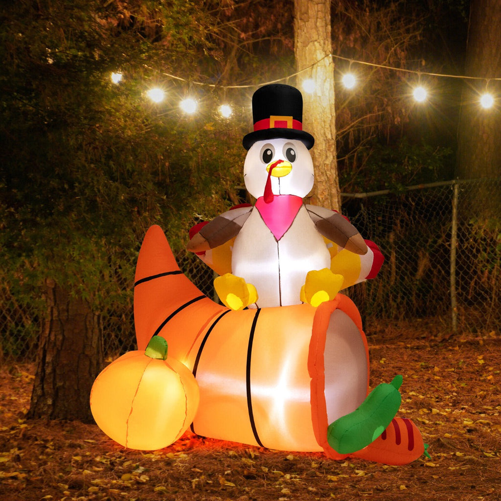 6 Feet Thanksgiving Inflatable Turkey on Cornucopia with LED Lights