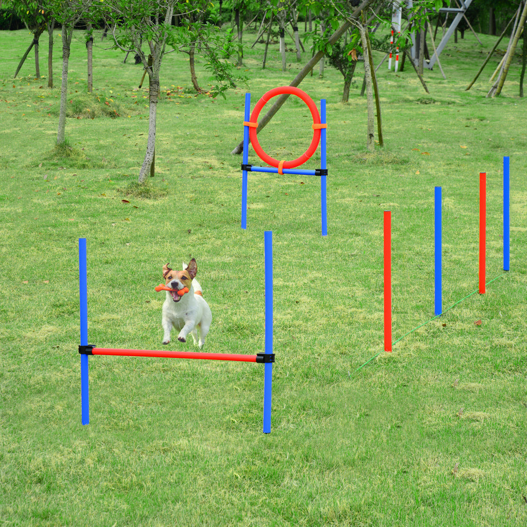 PawHut Pet Agility Training Equipment Dog Play Run Jump Obedience Training Set Adjustable (Pole + Hoop + Hurdle) - Inspirely