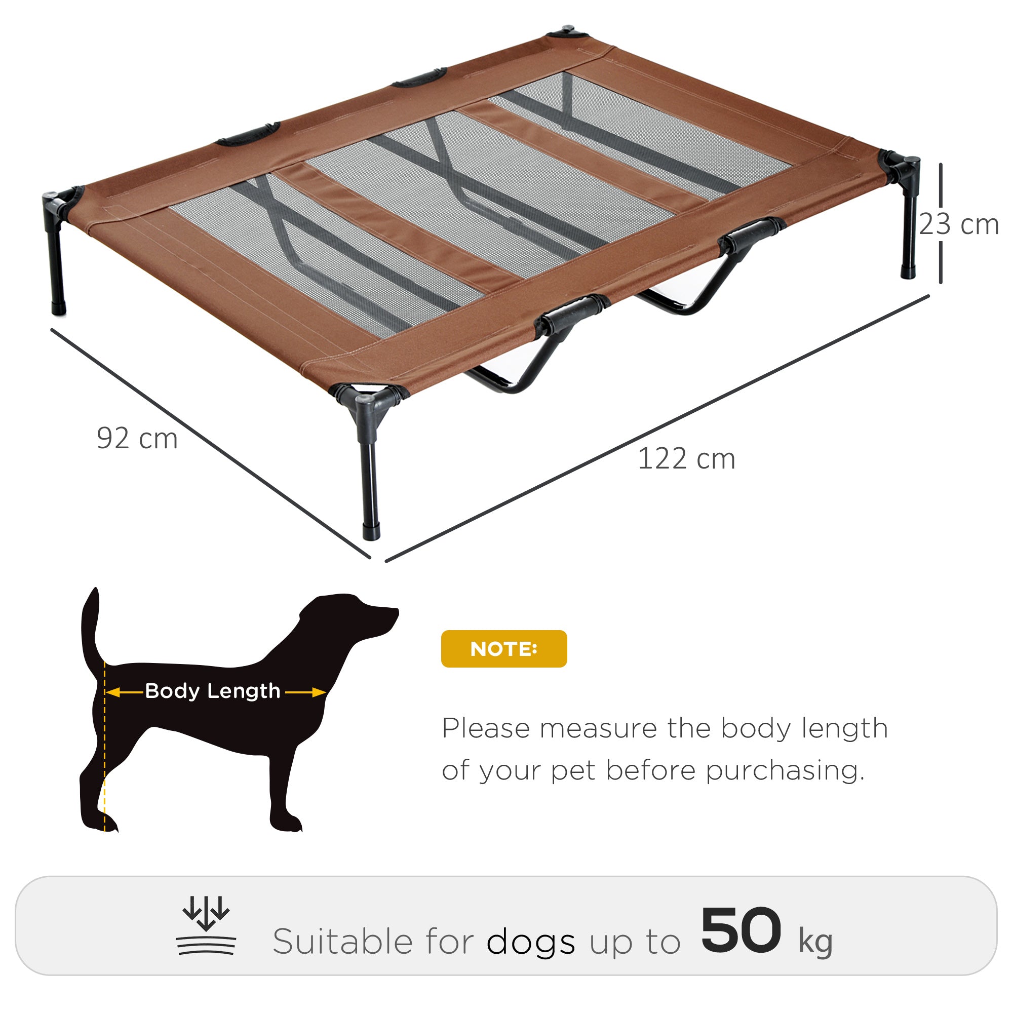 PawHut Cooling Elevated Dog Bed Portable Raised Pet Cot with Breathable Mesh, No-Slip Rubber Feet for Indoor & Outdoor Use, Brown - Inspirely