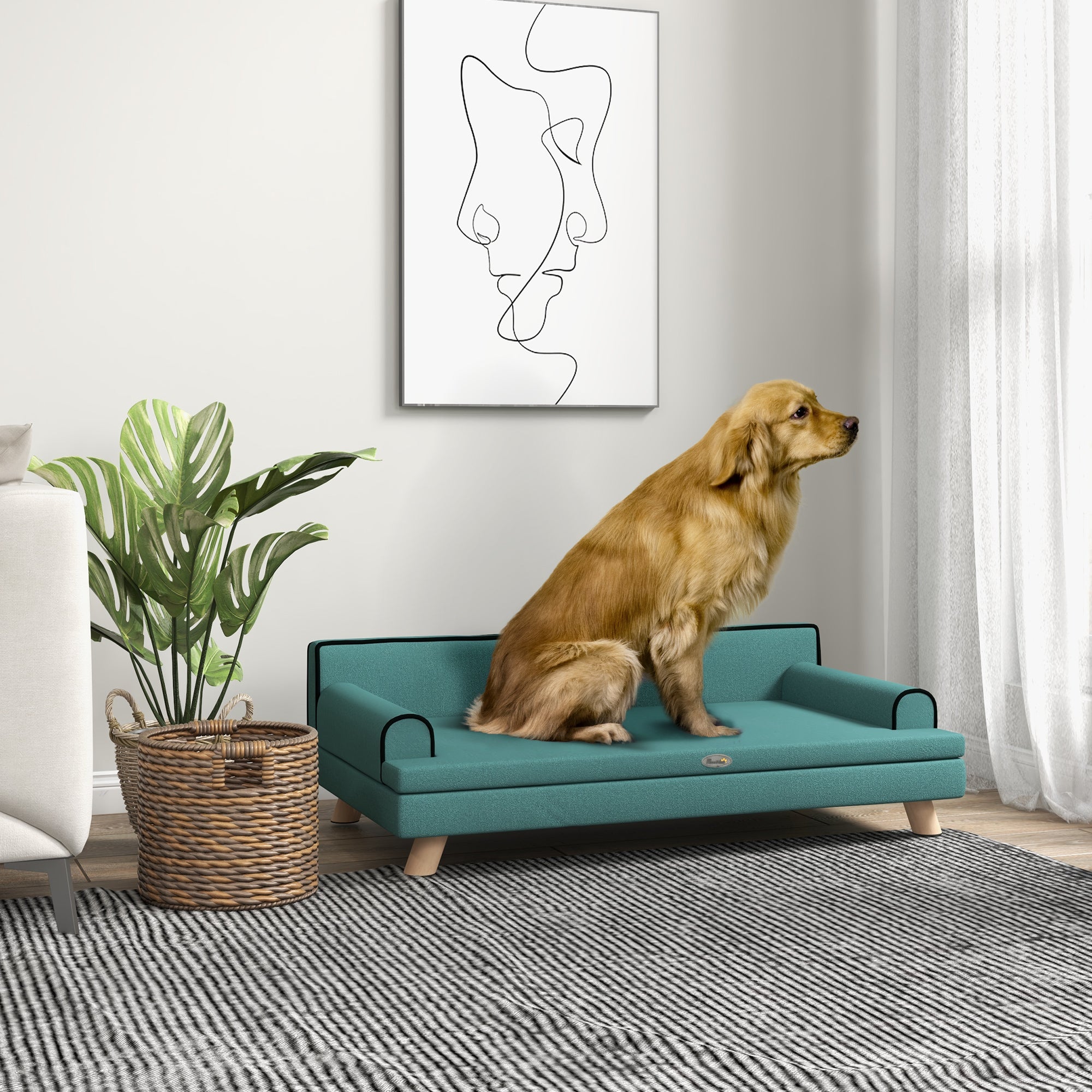 PawHut Dog Sofa with Legs Water-resistant Fabric, Pet Chair Bed for Large, Medium Dogs, Green, 100 x 62 x 32 cm
