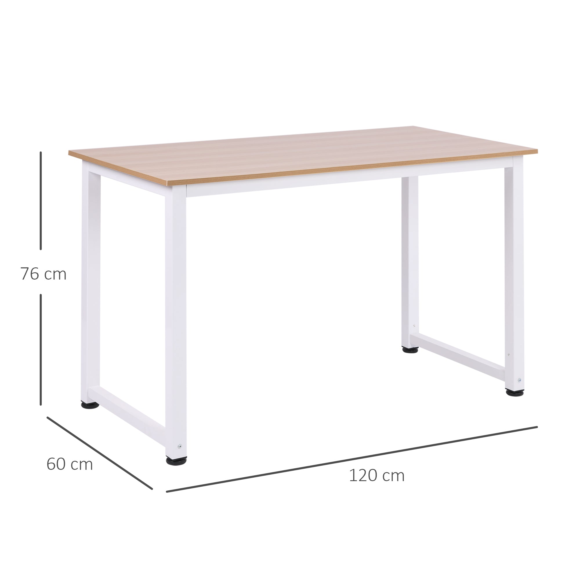 HOMCOM Computer Desk PC Writing Table Home Office Workstation Adjustable Feet Stable Work Study w/ Metal Frame Oak White - Inspirely