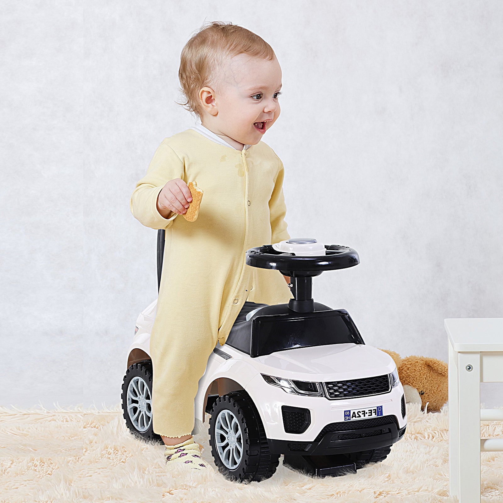 3-in-1 Ride-On Car Kids Car Stroller, Under Seat Storage White - Inspirely