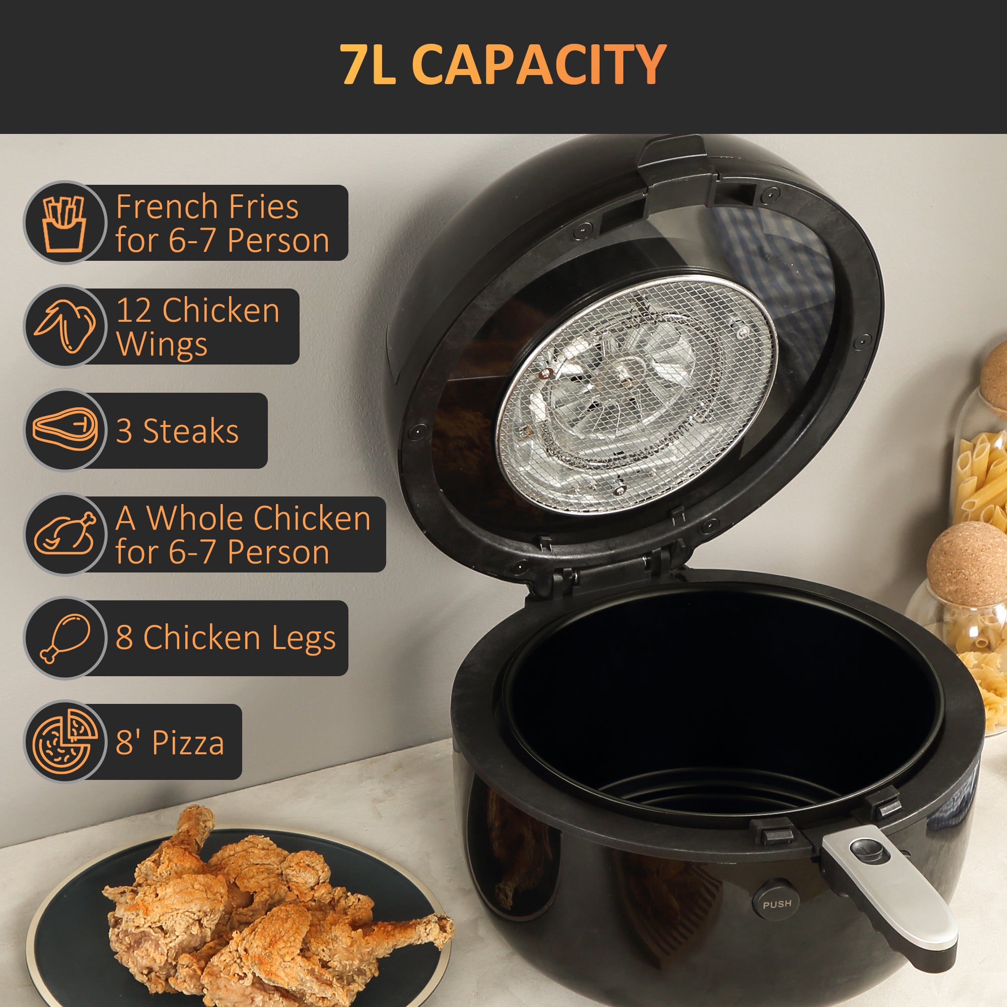 HOMCOM 7L Digital Air Fryer Oven with Air Fry, Roast, Broil, Bake, Dehydrate, 7 Presets, Rapid Air Circulation, 60-Minute Timer and Non-stick Basket