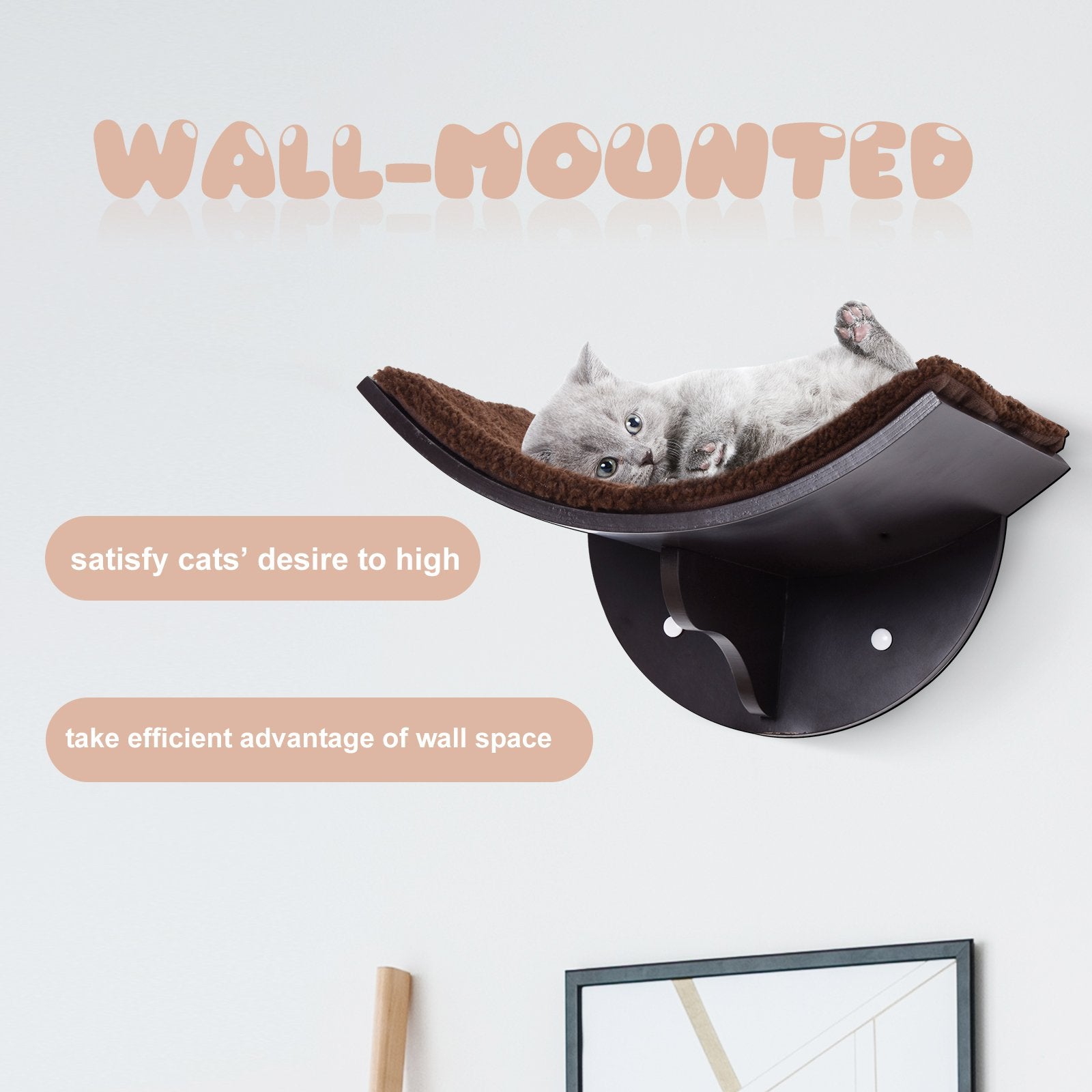 PawHut Cats Wall-Mounted MDF Shelf Bed w/ Fleece Cushion Brown