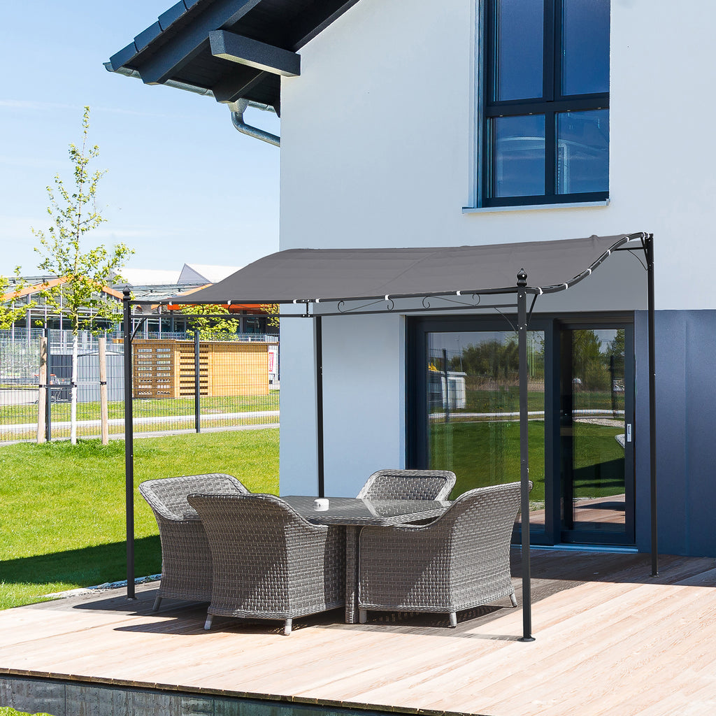 Outsunny Garden Gazebo Awning 3x3m Freestanding Metal Wall Awning Canopy Grey - Inspirely