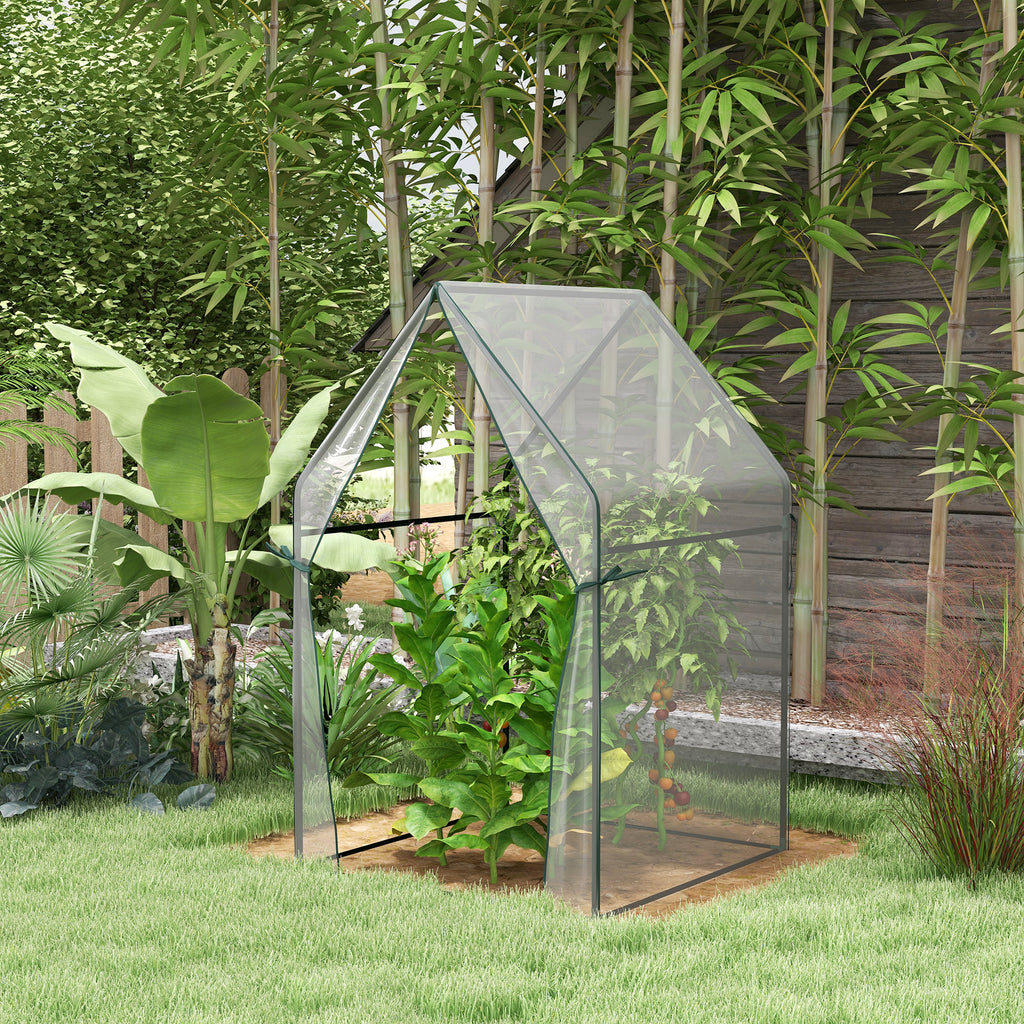 Outsunny Mini Greenhouse, Garden Tomato Growhouse with 2 Zipped Doors, Portable Indoor Outdoor Green House, 90 x 90 x 145cm, Clear