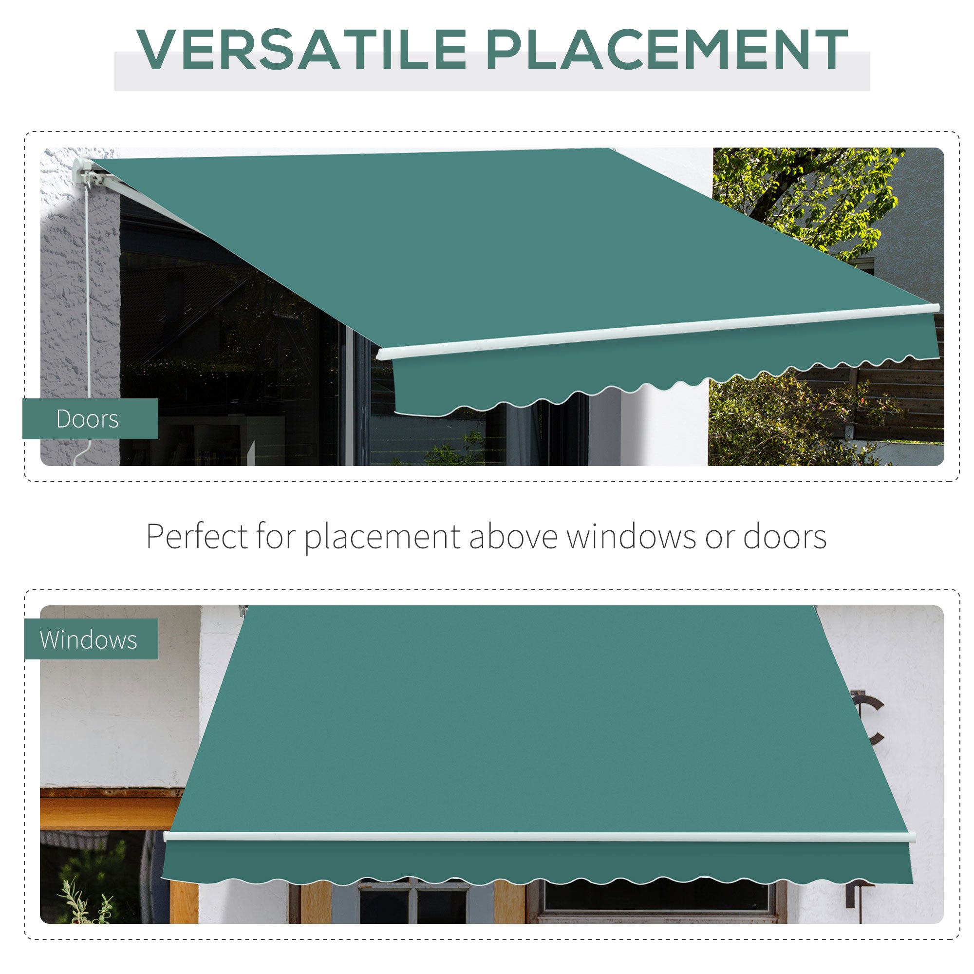 Outsunny 3.5 x 2.5 m Garden Patio Manual Awning Canopy Sun Shade Shelter with Winding Handle - Green - Inspirely