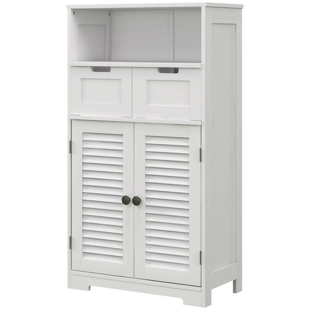 kleankin Bathroom Storage Unit with Louvred Doors, Bathroom Floor Cabinet with Drawers, Open Shelf and Adjustable Shelf