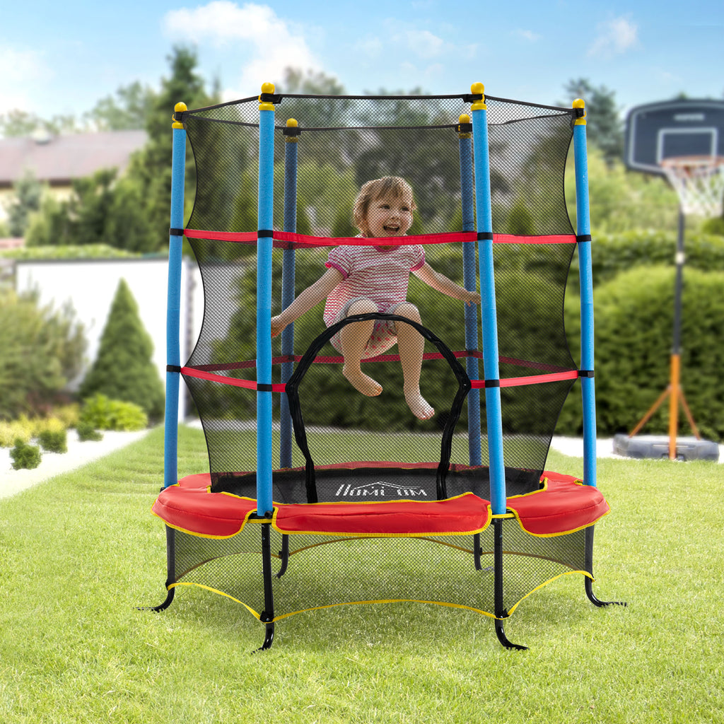 HOMCOM 5.4FT/65 Inch Kids Trampoline with Enclosure Net Built-in Zipper Safety Pad Indoor Outdoor for Children Toddler Age 3-6 Years Old