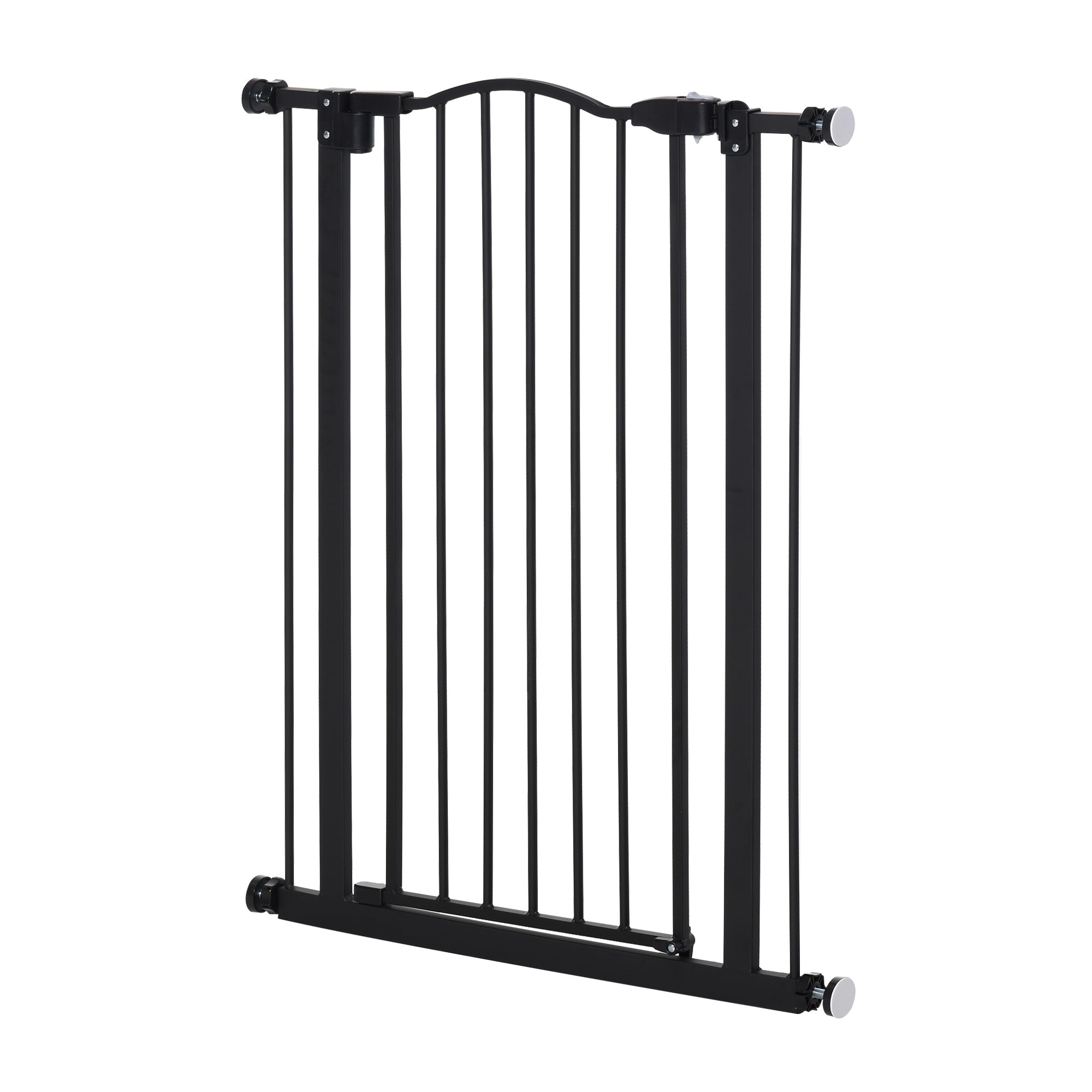 PawHut 74-84cm Adjustable Metal Pet Gate Safety Barrier w/ Auto-Close Door Double Locking Easy-Open Doors Stairs Home Frames Black - Inspirely