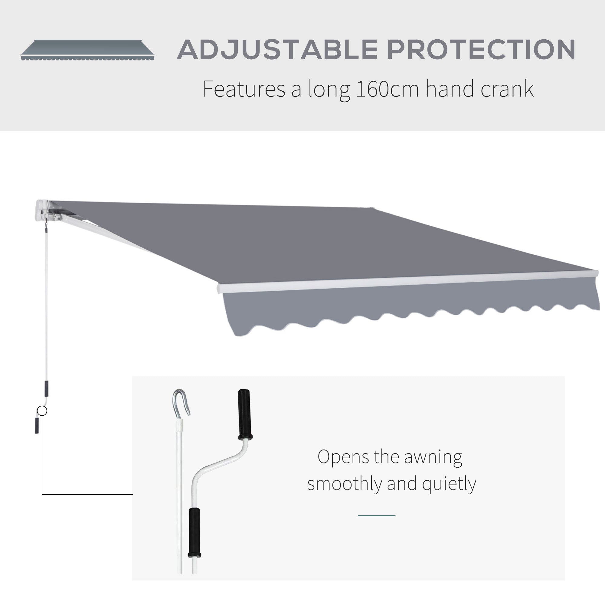 Outsunny 3 x 2.5m Garden Patio Manual Awning Retractable Canopy Sun Shade Shelter with Fittings and Crank Handle Grey - Inspirely