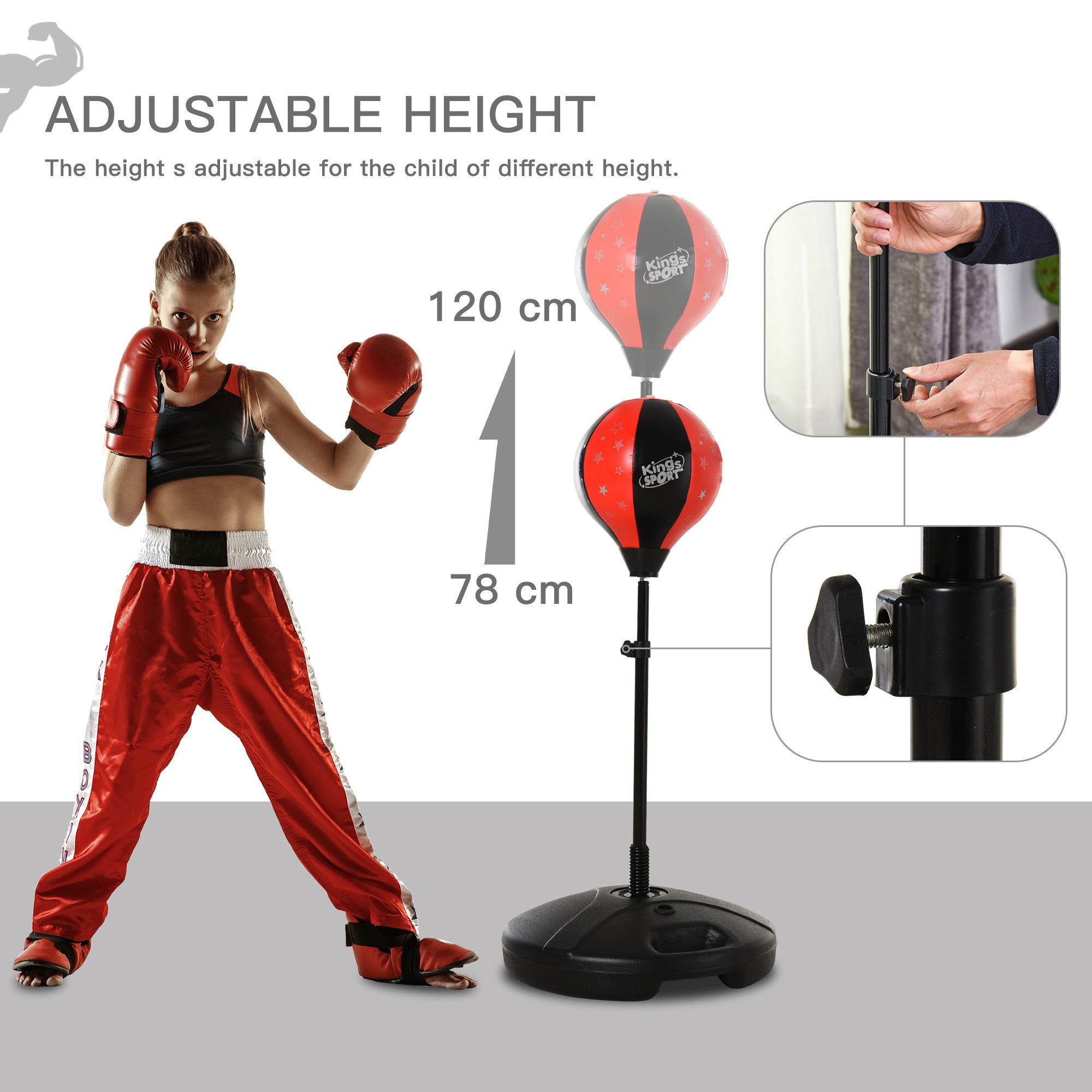 HOMCOM Boxing Punch Ball Set Ф38x78-120cm Fighting Game 360 Degree Rebound Spring PP PVC Adjustable Teenager