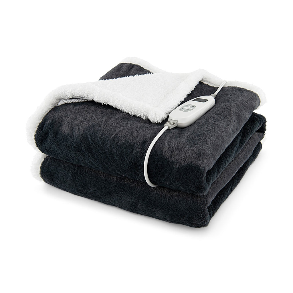 154 x 130 CM Reversible Electric Heated Blanket with 10 Heat Settings Dark Grey