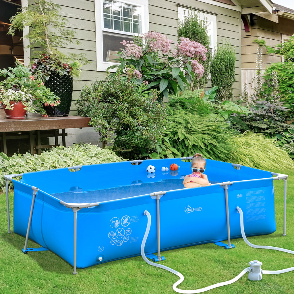 Outsunny Steel Frame Pool with Filter Pump and Filter Cartridge Rust Resistant Above Ground Pool with Reinforced Sidewalls, 252 x 152 x 65cm, Blue - Inspirely