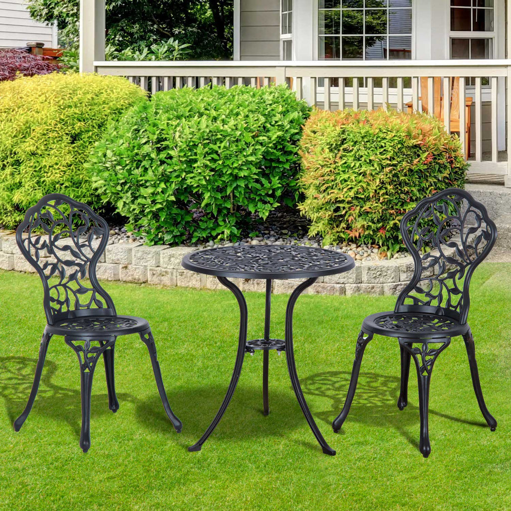 Outsunny 3 Pcs Cast Aluminum Bistro Set Garden Furniture Dining Table Chairs Antique Outdoor Seat Patio Seater - Inspirely