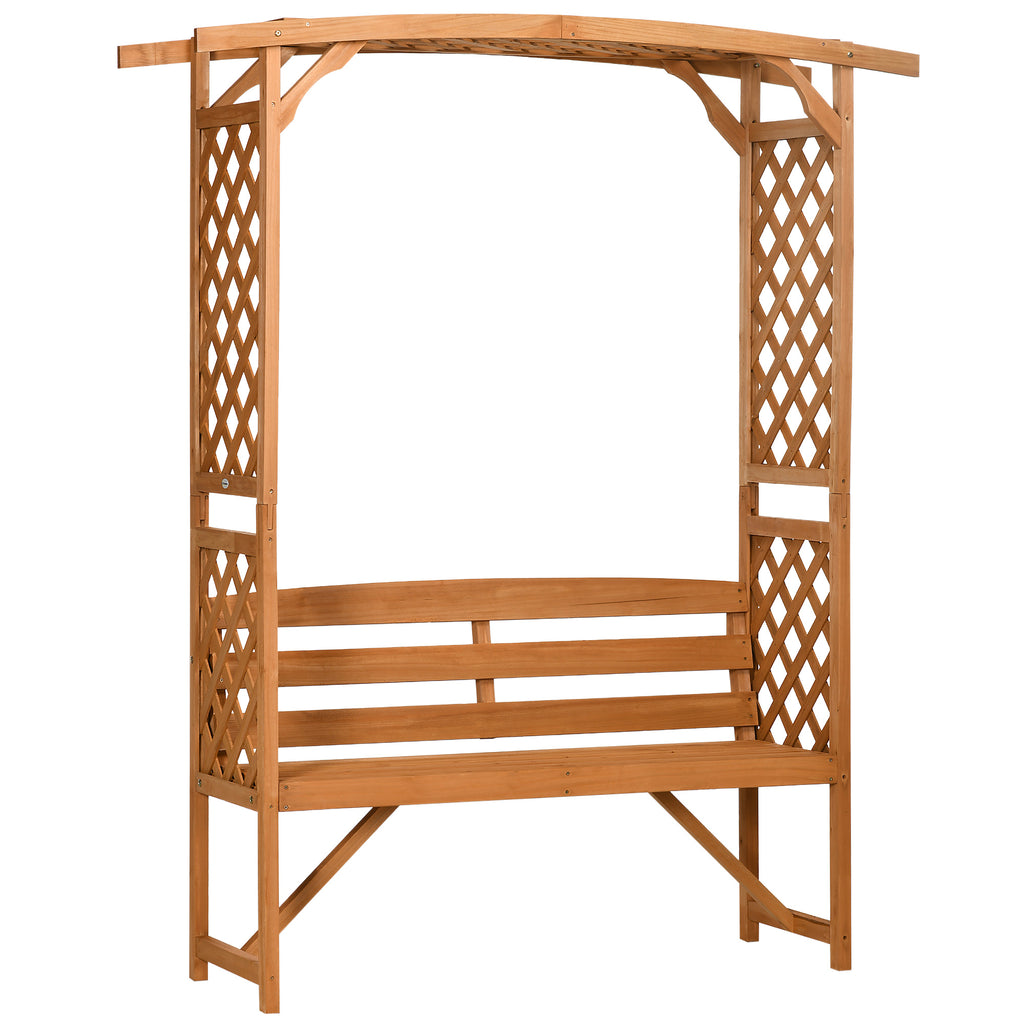 Outsunny Patio Garden Bench Natural Wooden Garden Arbour with Seat for Vines/Climbing Plants Natural