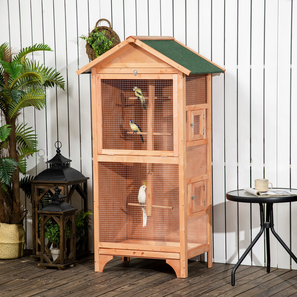 PawHut Wooden Outdoor Bird Cage, for Finches and Canaries, with Removable Tray, Asphalt Roof