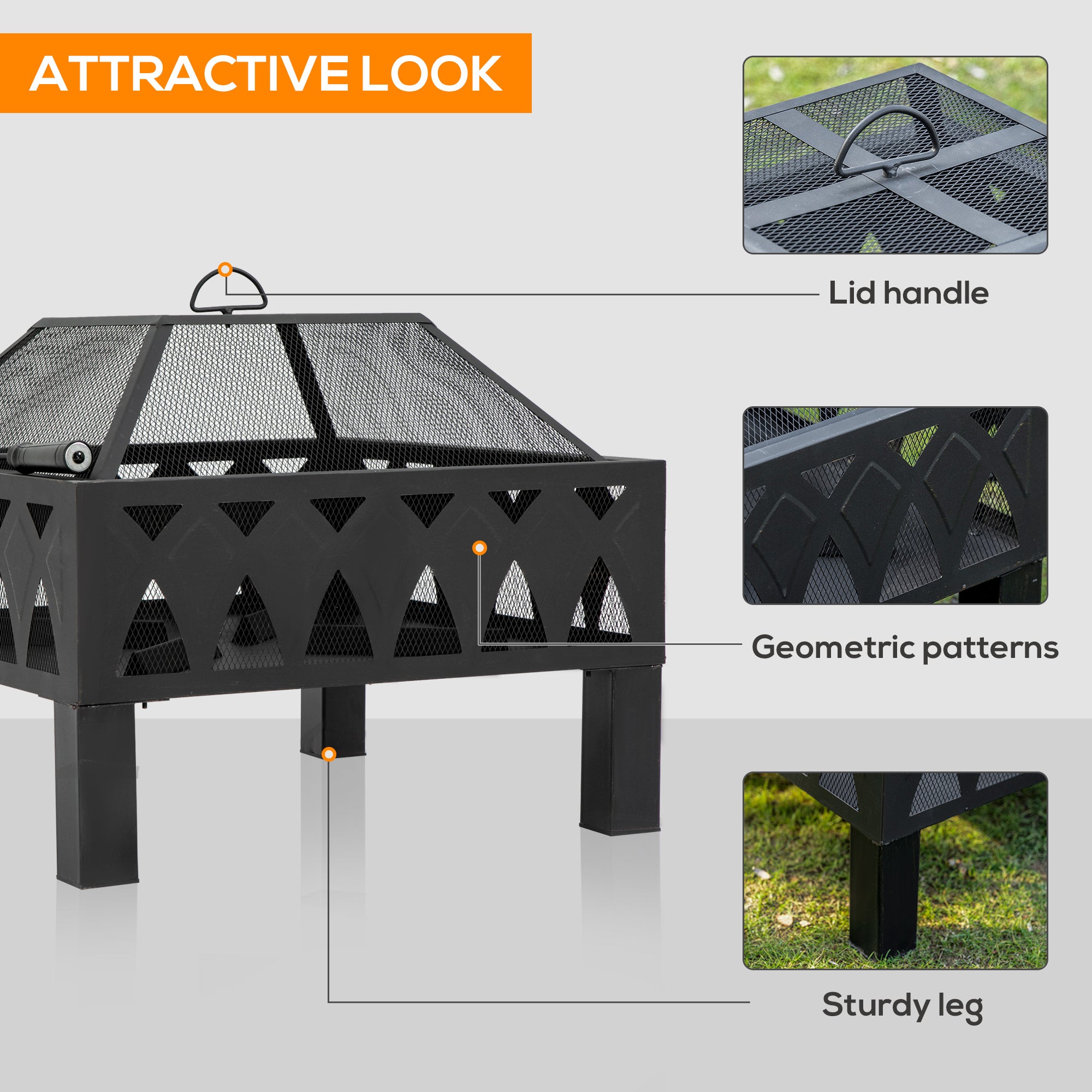 Outsunny Outdoor Fire Pit with Screen Cover, Wood Burner, Log Burning Bowl with Poker for Patio, Backyard, Black - Inspirely