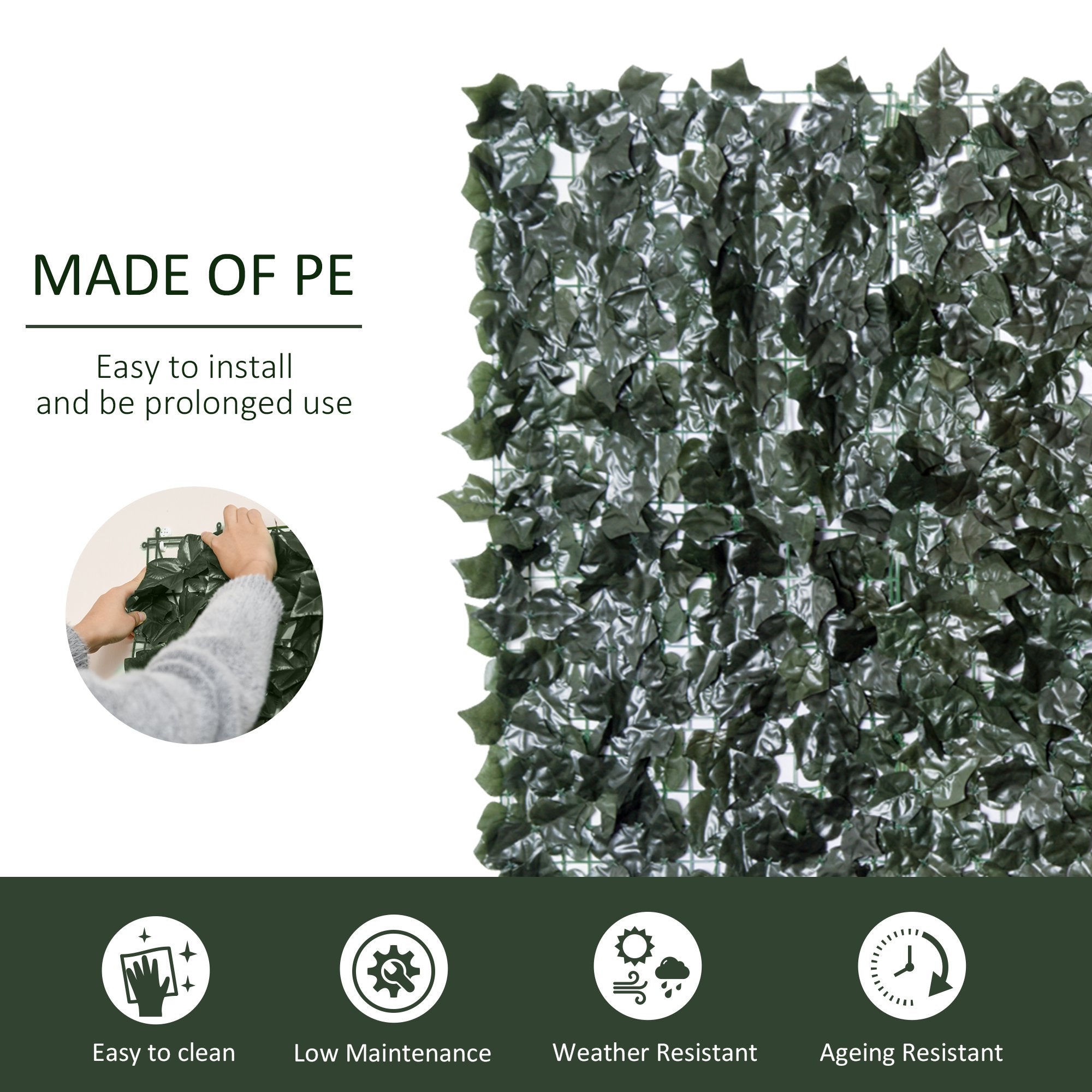 Outsunny Artificial Leaf Screen Panel, 2.4x1 m-Dark Green - Inspirely