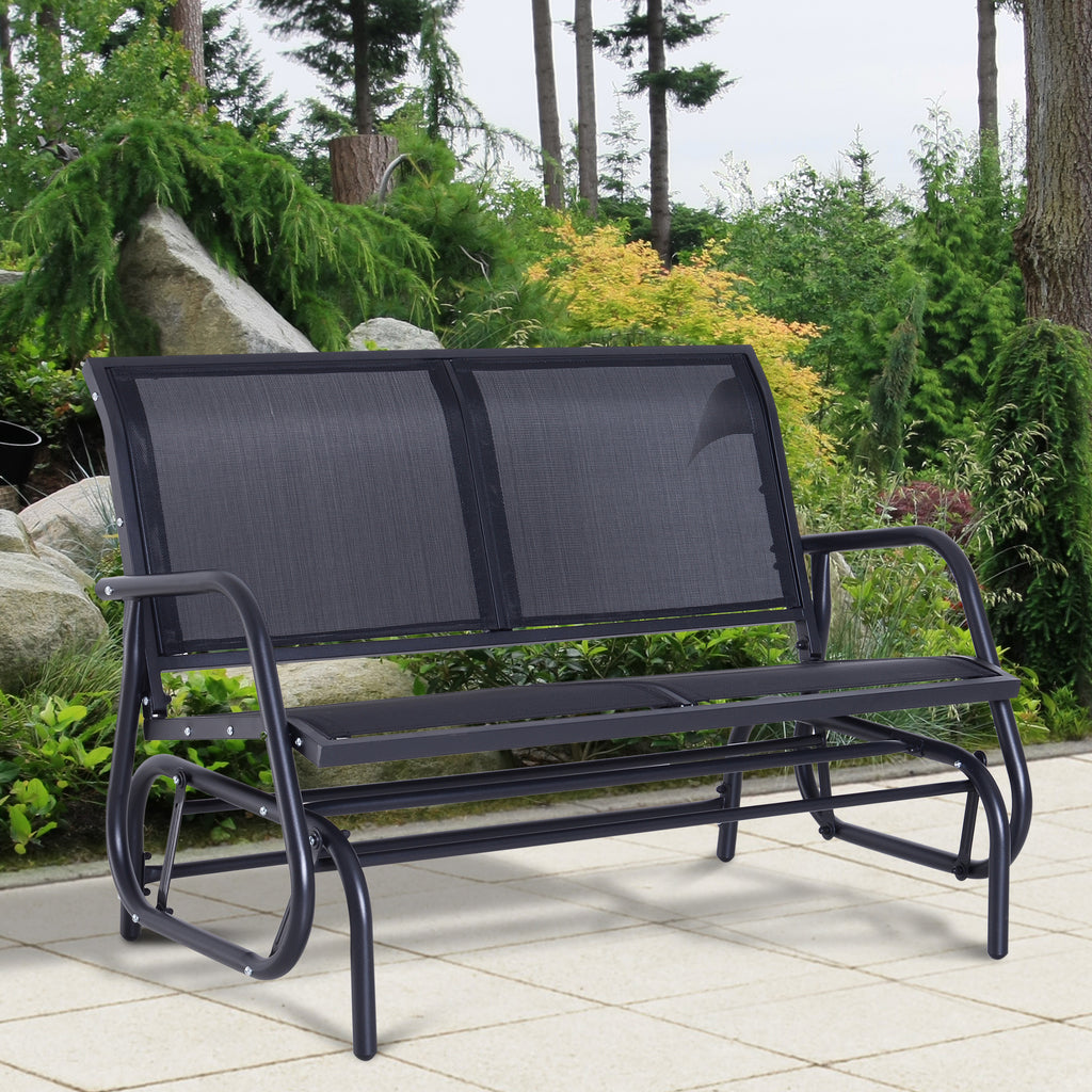 Outsunny 2-Person Outdoor Glider Bench Patio Double Swing Gliding Chair Loveseat w/Power Coated Steel Frame for Backyard Garden Porch, Black - Inspirely