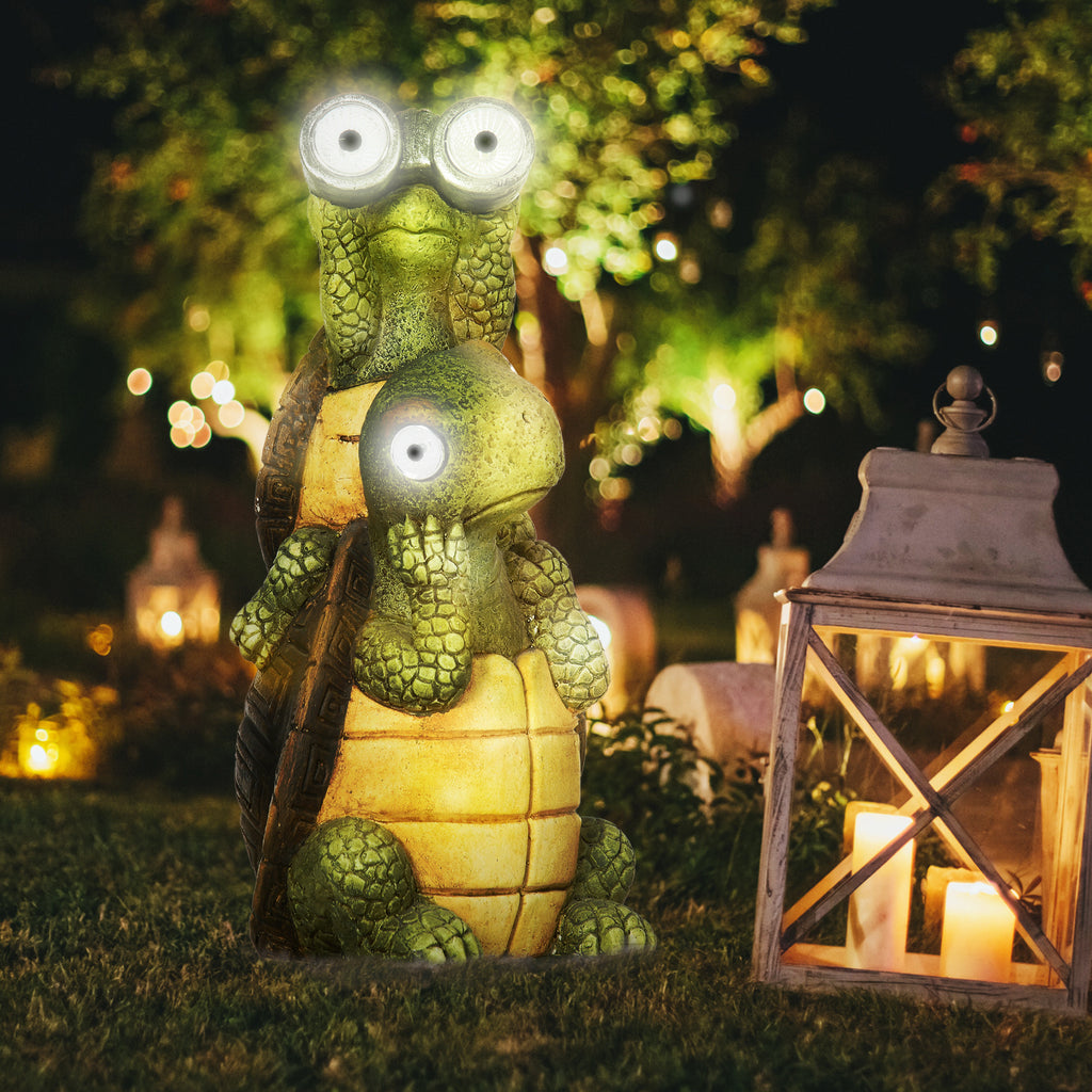 Outsunny Vivid 2 Tortoises GardenÂ Statue with Solar LED Light, Outdoor Ornament Art Sculpture Home Decoration for Porch, Deck, Grass