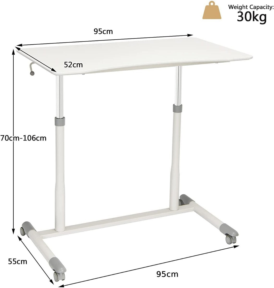 Height Adjustable Laptop Table with Wheels for Home and Office-White..