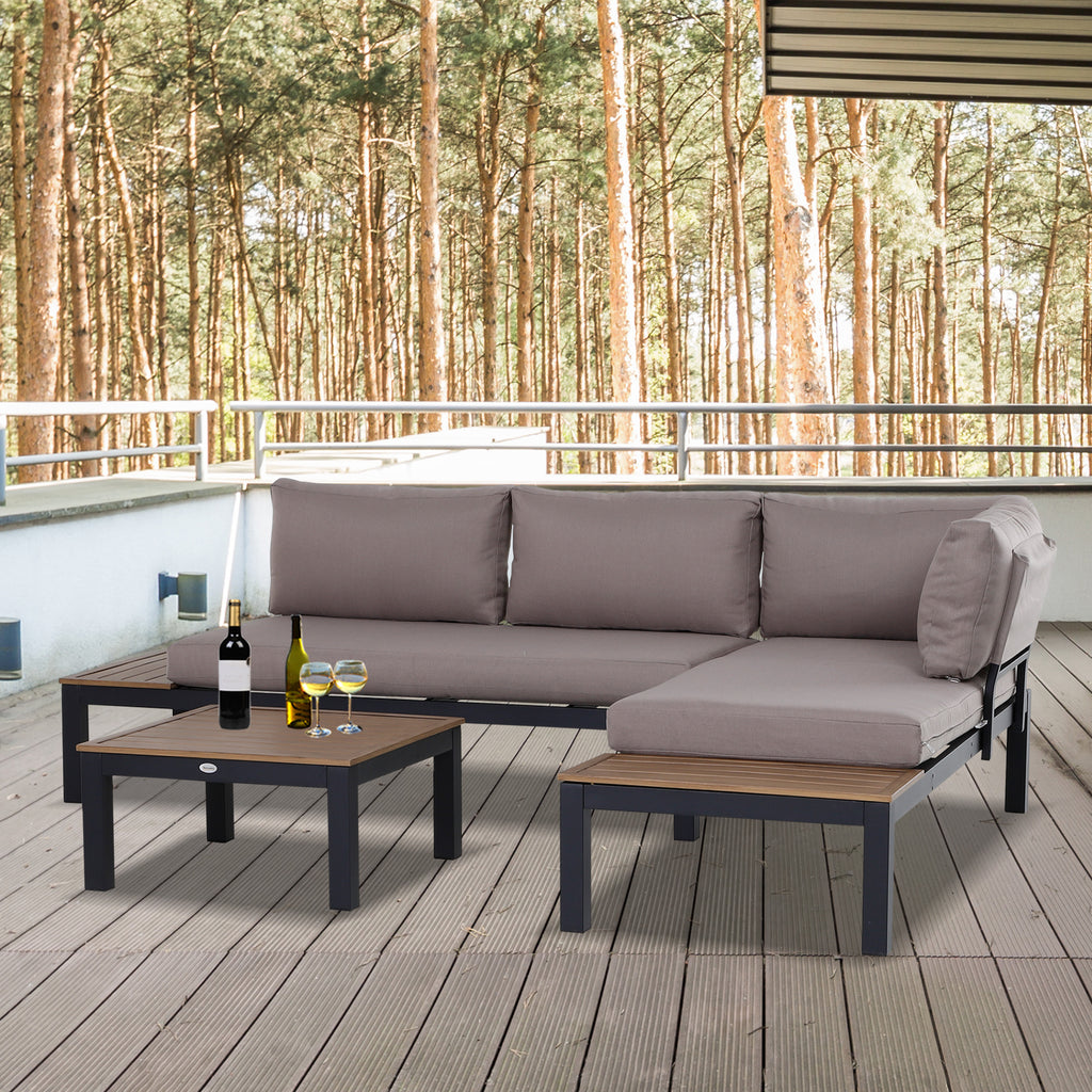 Outsunny 3-Piece Aluminium Frame Outdoor Garden Furniture Set Mixed Grey - Inspirely