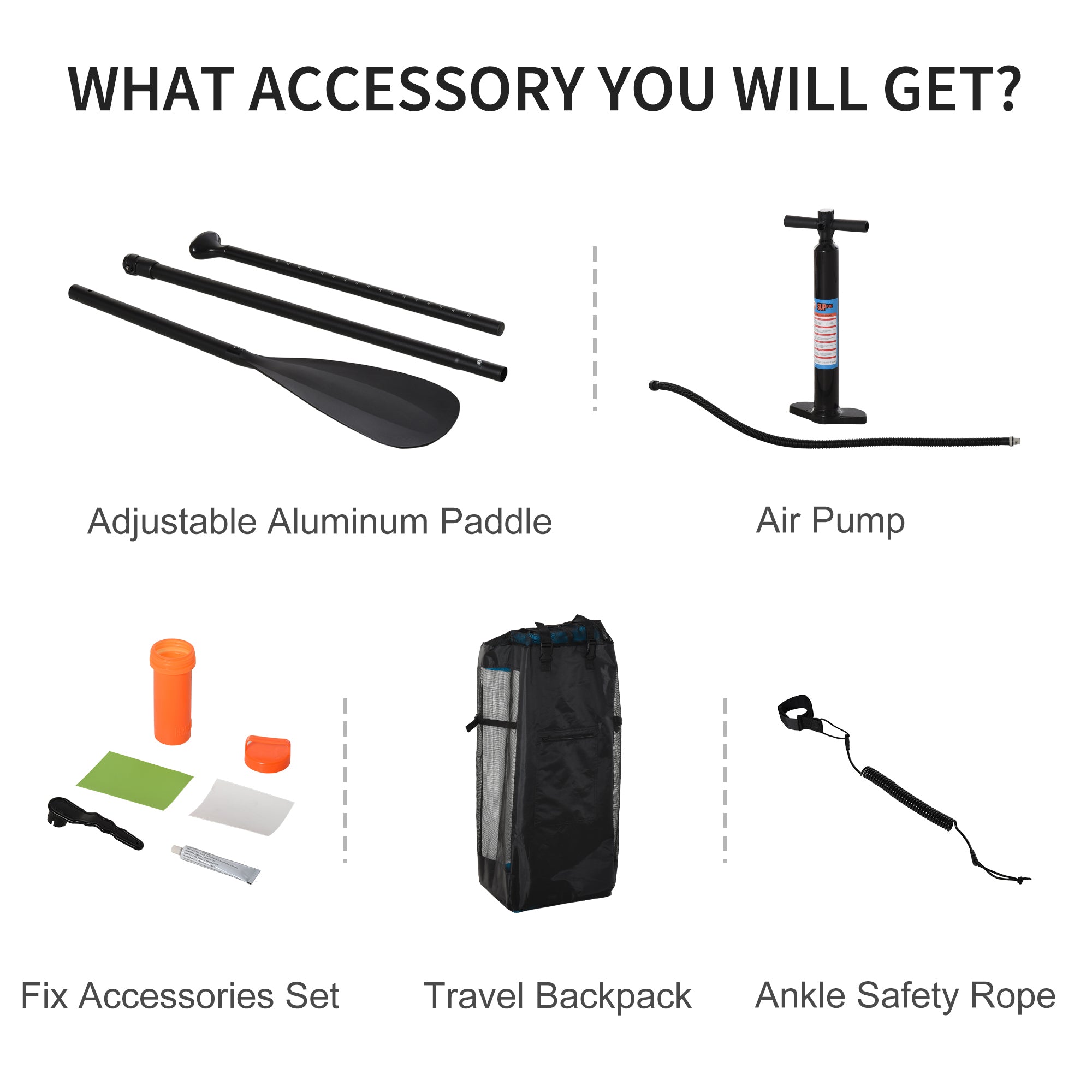 HOMCOM Stand Up Paddle Board SUP Accessory Carry Bag Adj Paddle Pump Leash Inflatable Paddle Board - Inspirely
