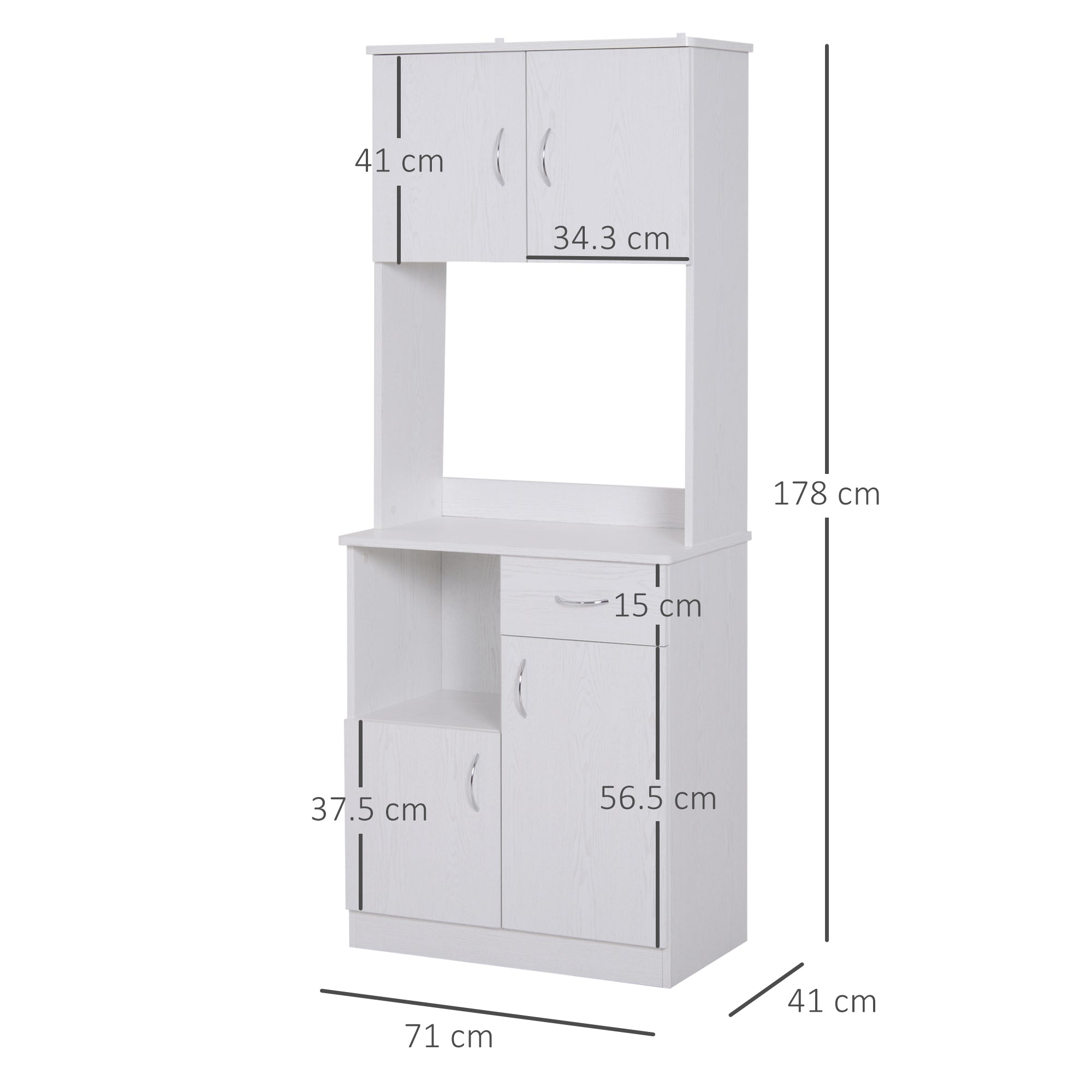 HOMCOM Kitchen Cupboard with Doors Cabinet Shelves Drawer Open Countertop Storage Cabinet for Living Room, Entrance, White - Inspirely