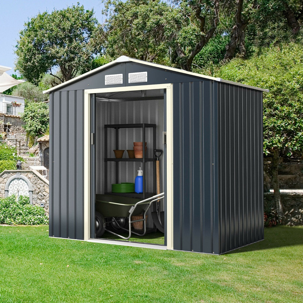 Outdoor Storage Shed with 4 Vents and Double Sliding Door-Size 1