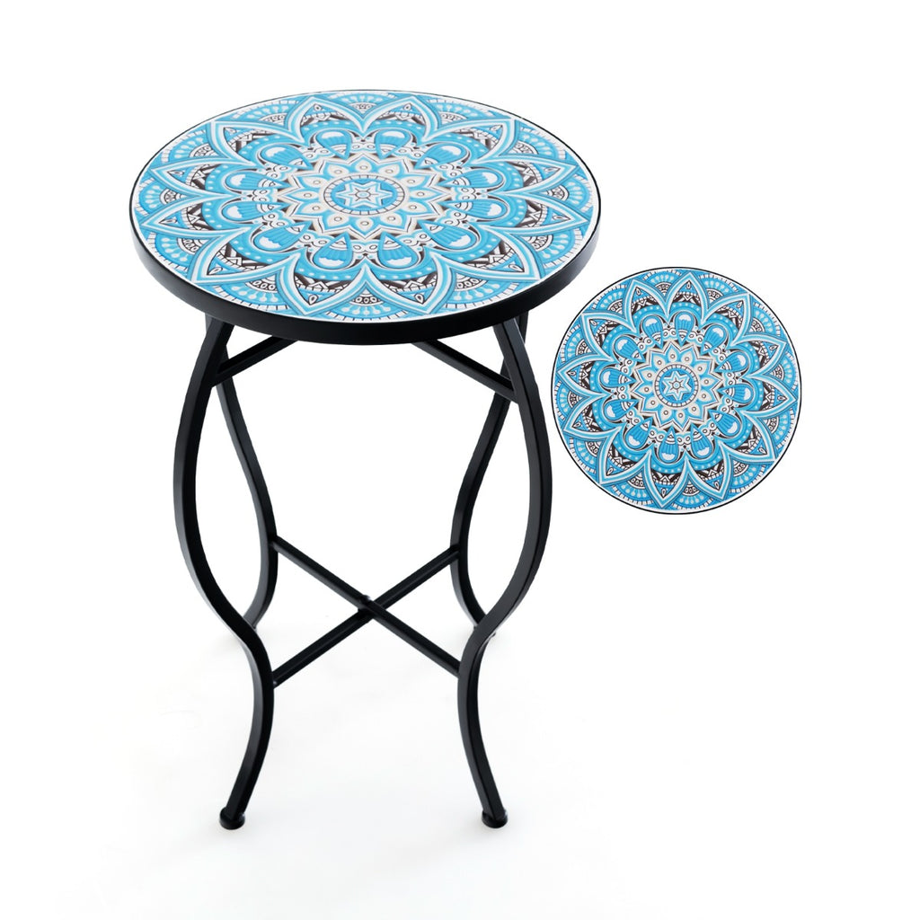 35 cm Round Patio End Table with Ceramic Tile Top