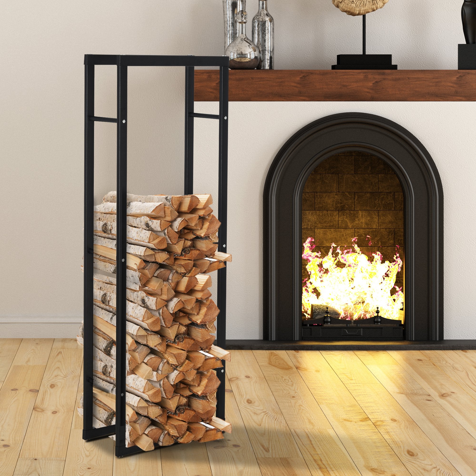 Metal Firewood Log Holder Rack Double Tier with Balanced Base Side Rails 150x40cm - Inspirely