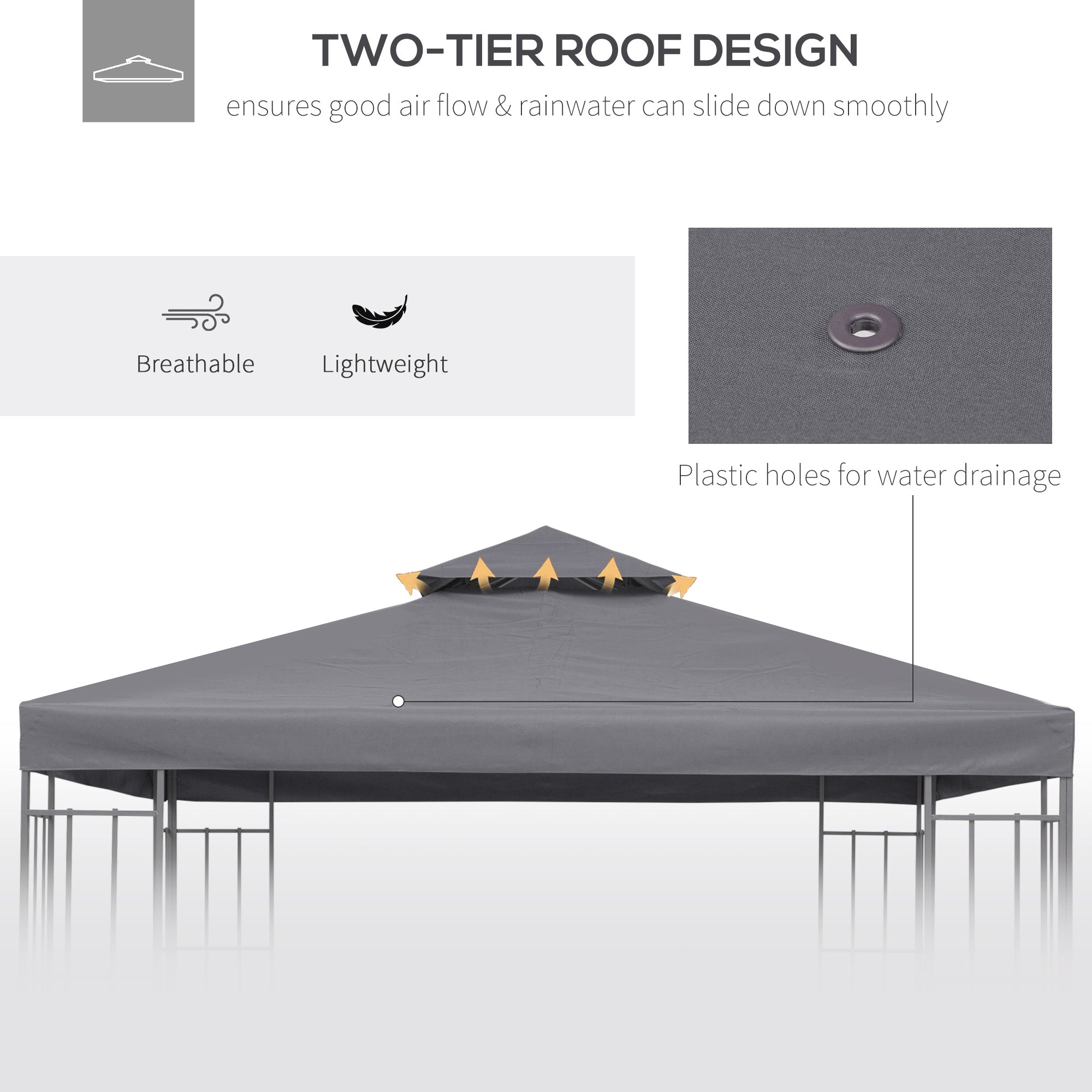 Outsunny 3 x 3(m) Gazebo Canopy Roof Top Replacement Cover Spare Part Deep Grey (TOP ONLY) - Inspirely